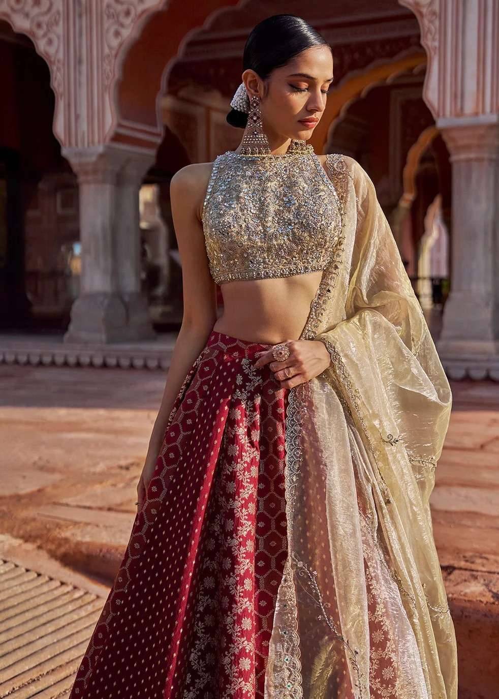 Maroon and Gold Lehenga Choli Image - 4