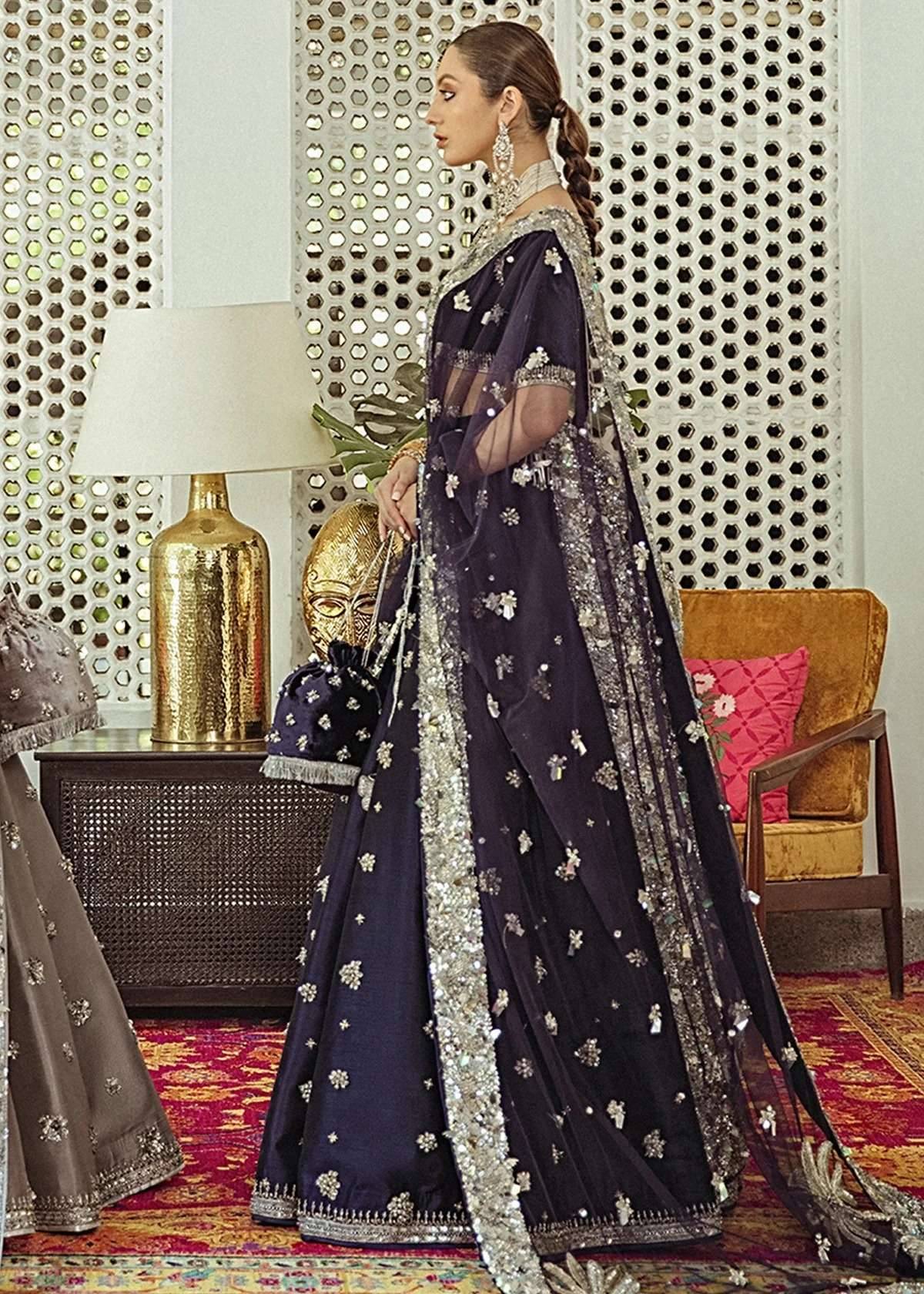 Royal Blue Velvet Lehenga Image - 4