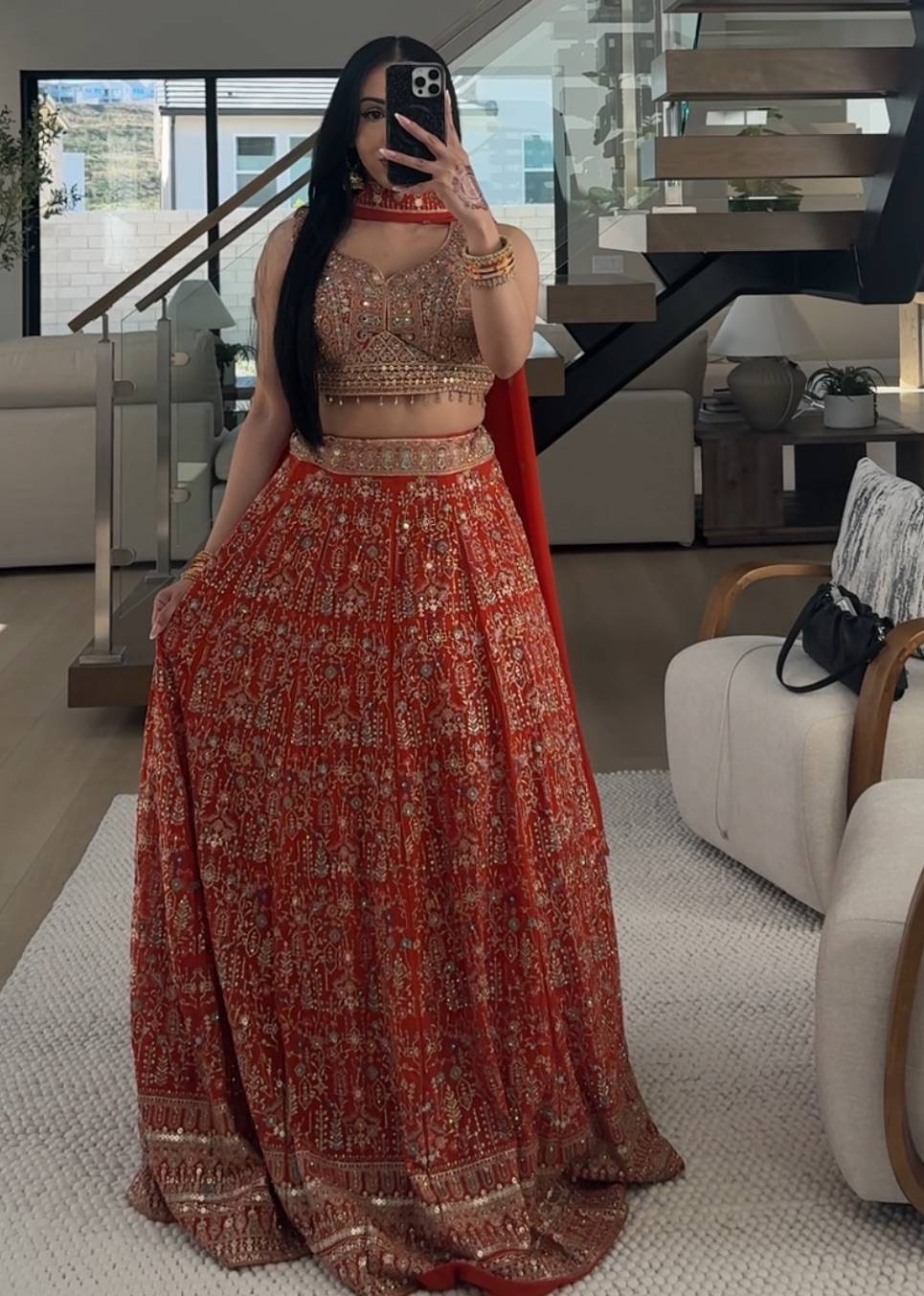 Burnt Orange Printed Lehenga Image - 0