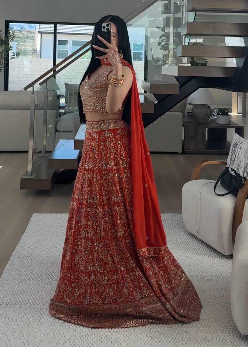 Burnt Orange Printed Lehenga Image - 1