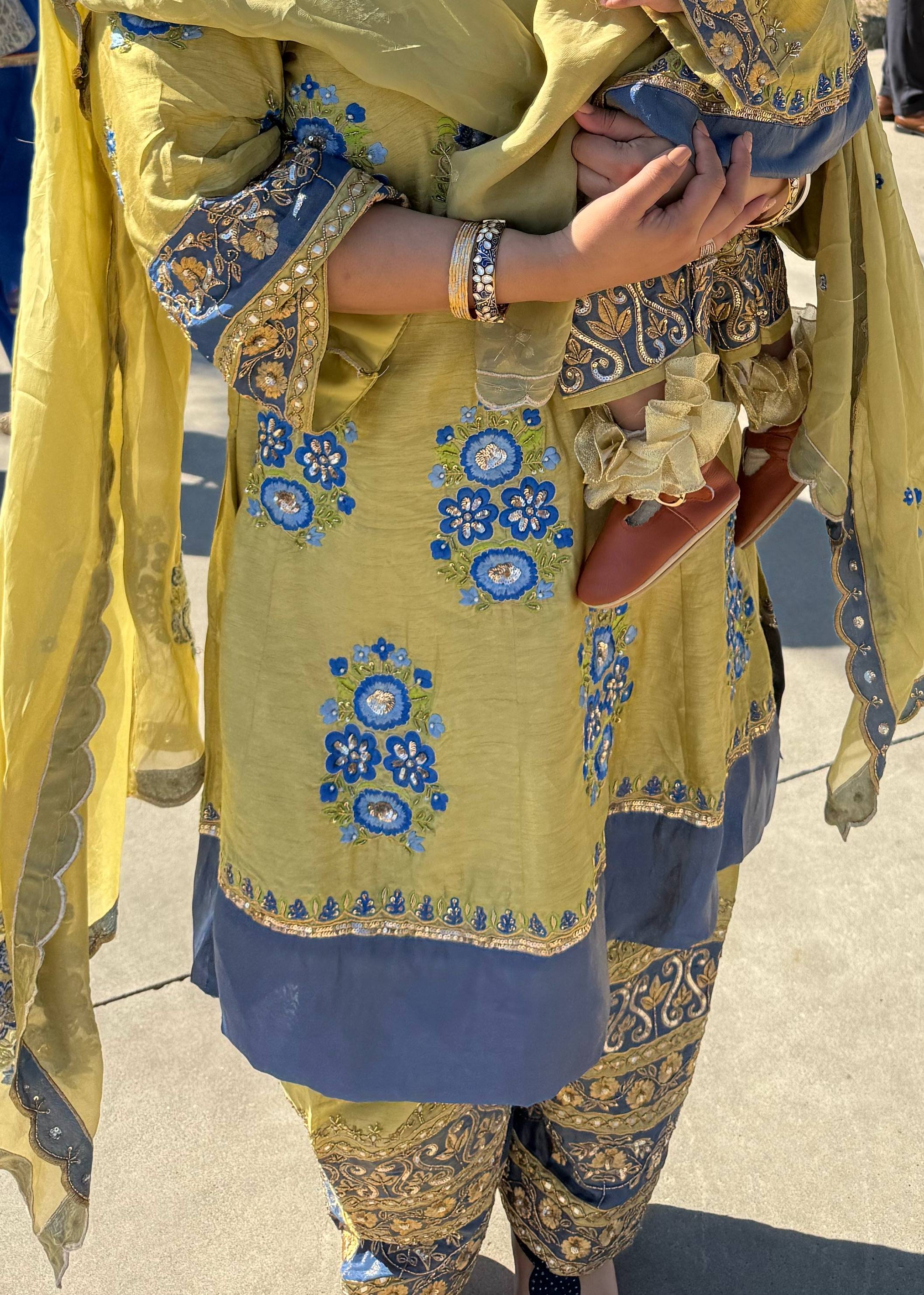 Yellow and Blue Floral Kurta Set Image - 0