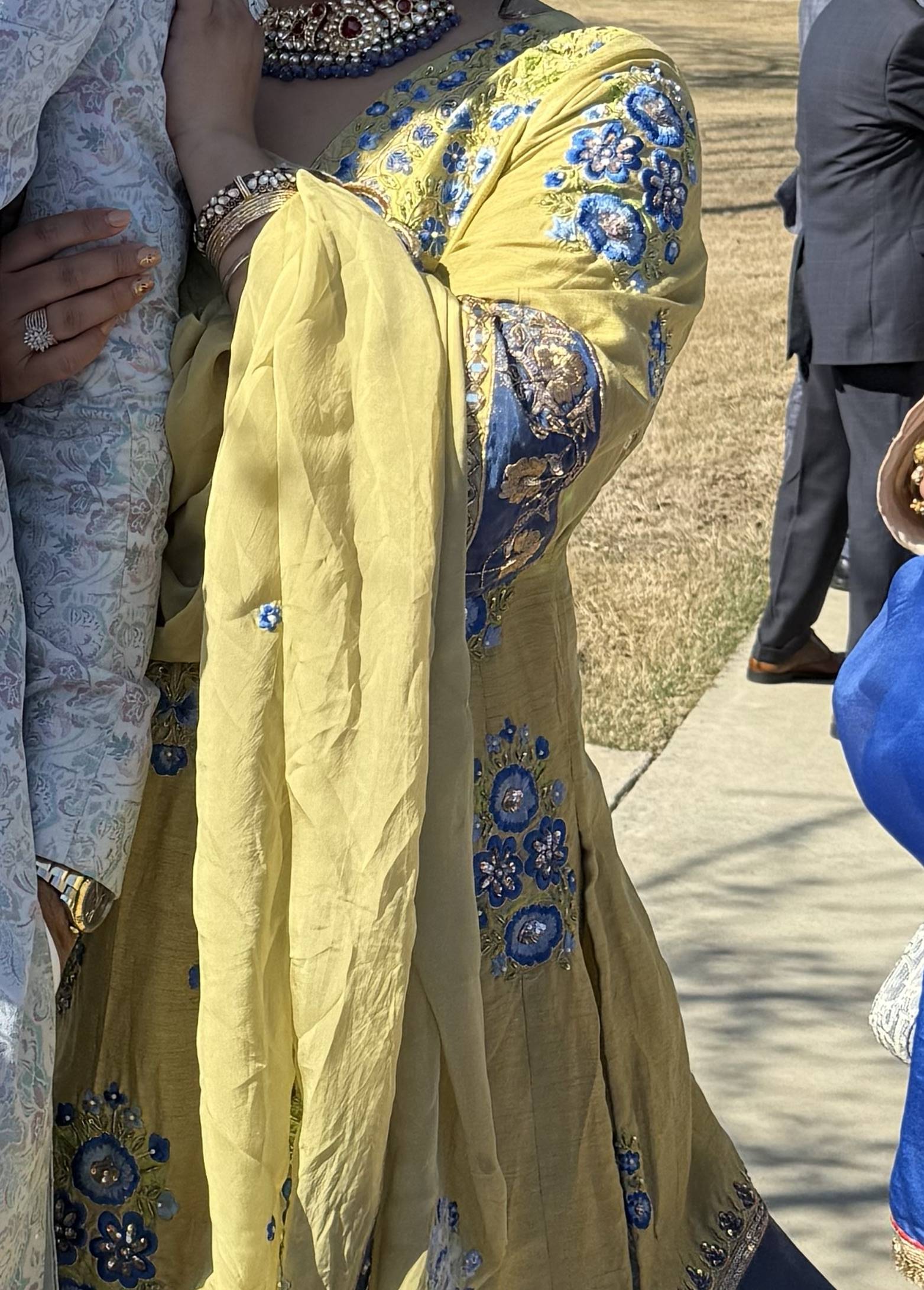 Yellow and Blue Floral Kurta Set Image - 1