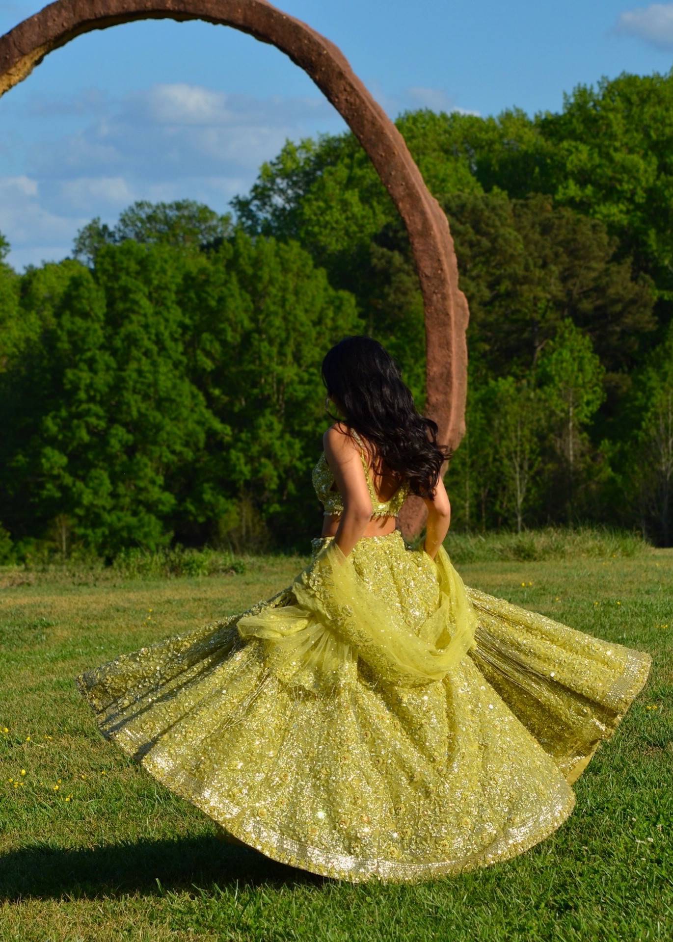 Green Sequin Lehenga Image - 2