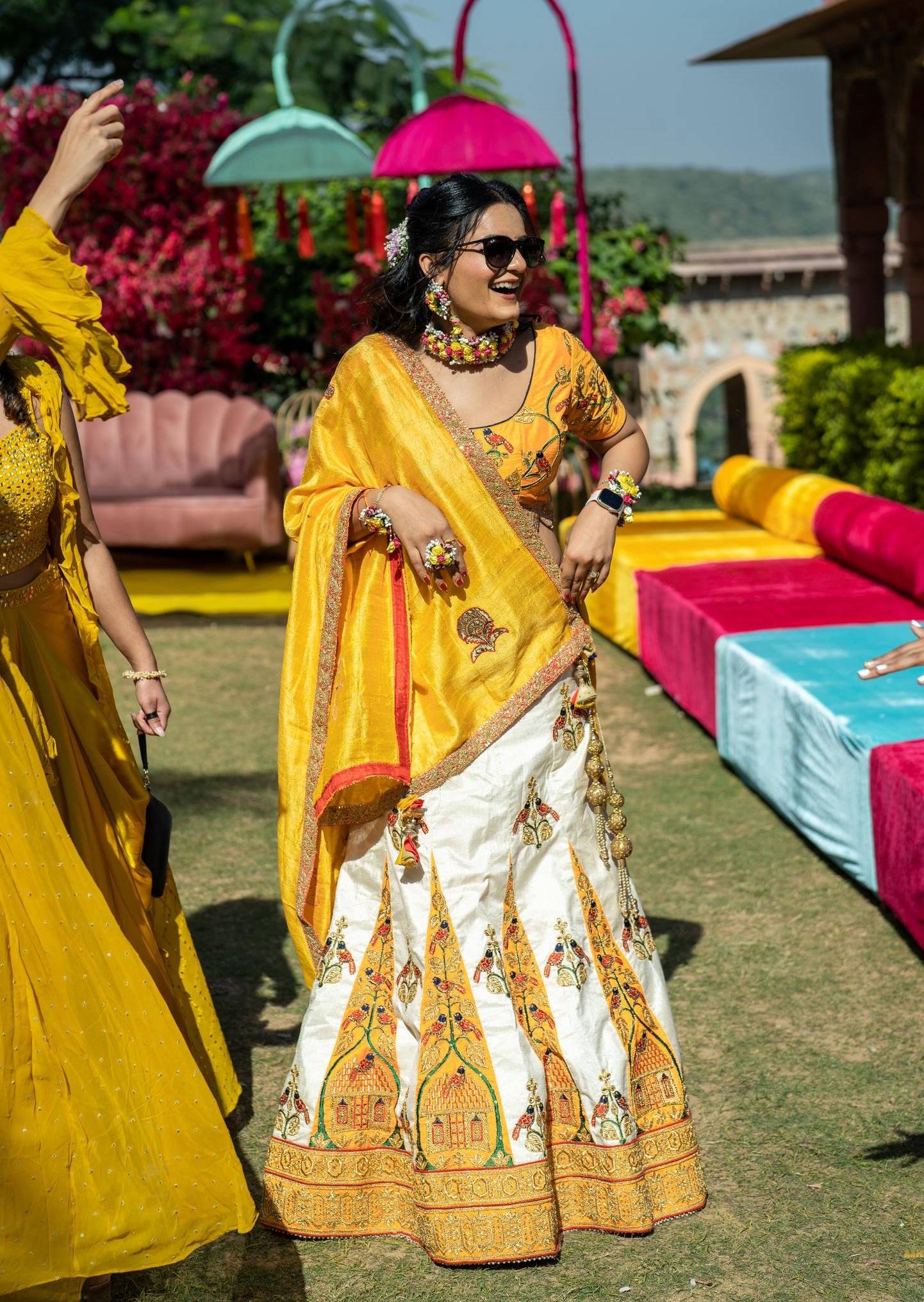 Yellow & Ivory Embroidered Lehenga  Image - 1