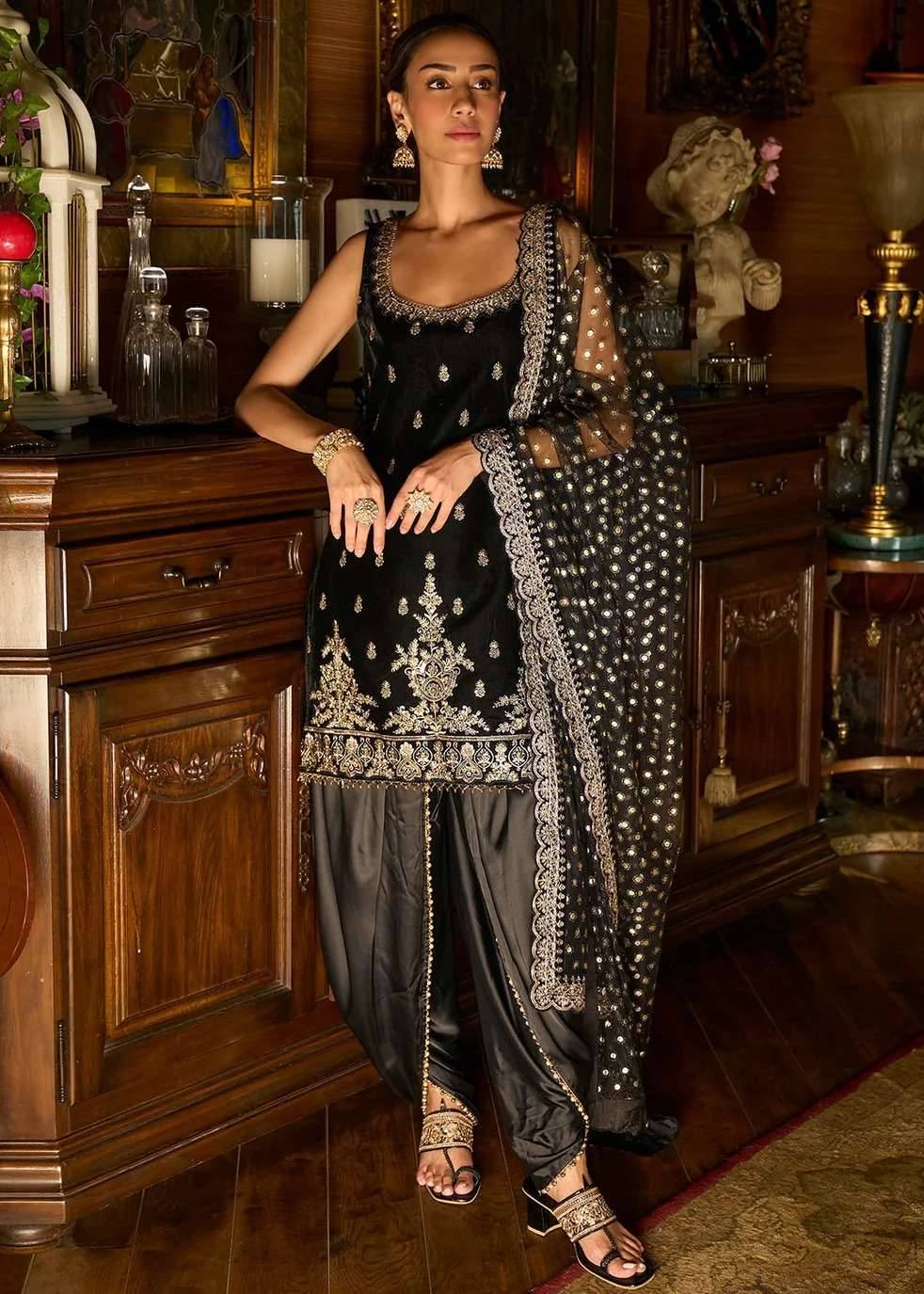 Black Velvet Punjabi Suit Image - 0