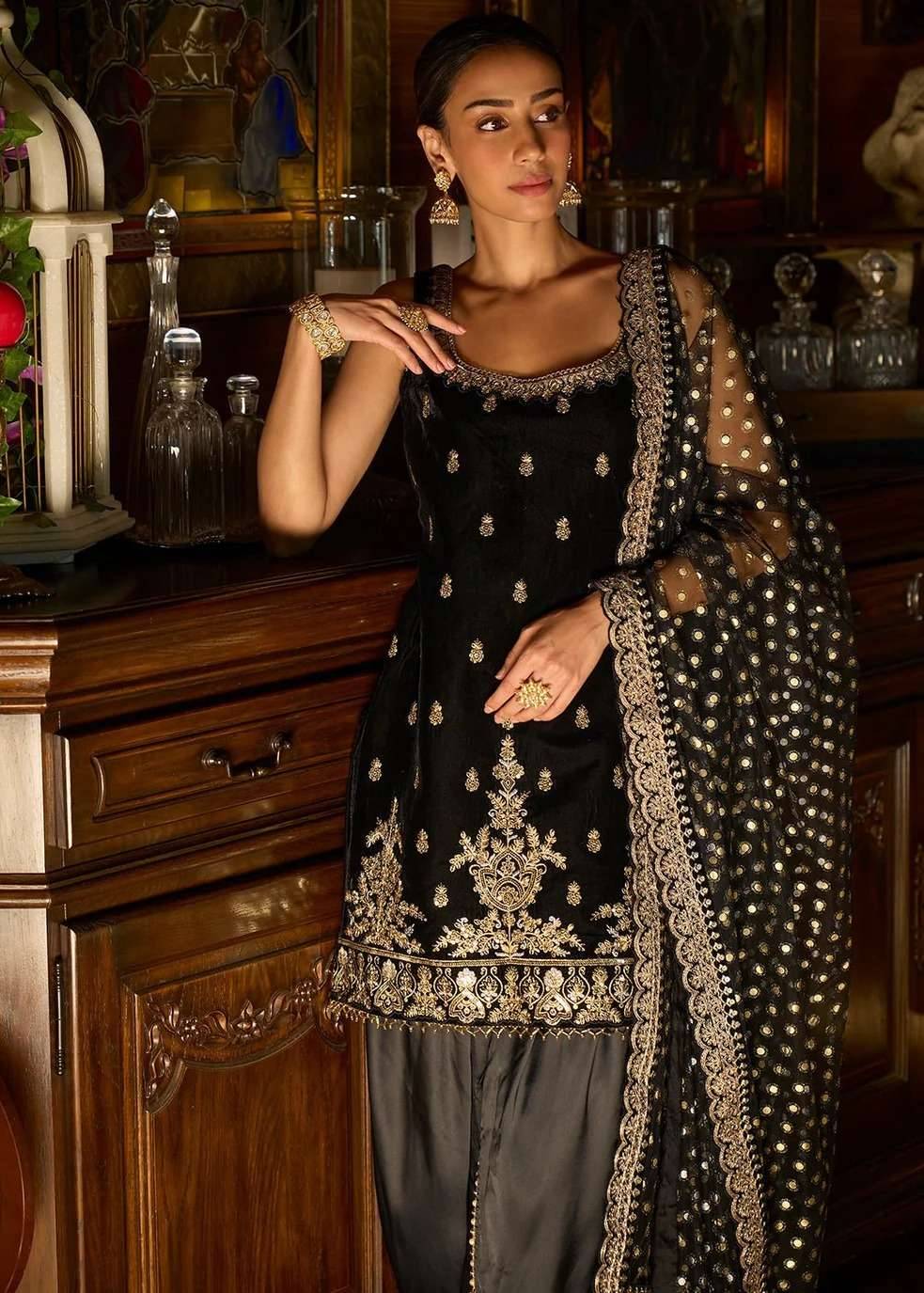 Black Velvet Punjabi Suit Image - 2