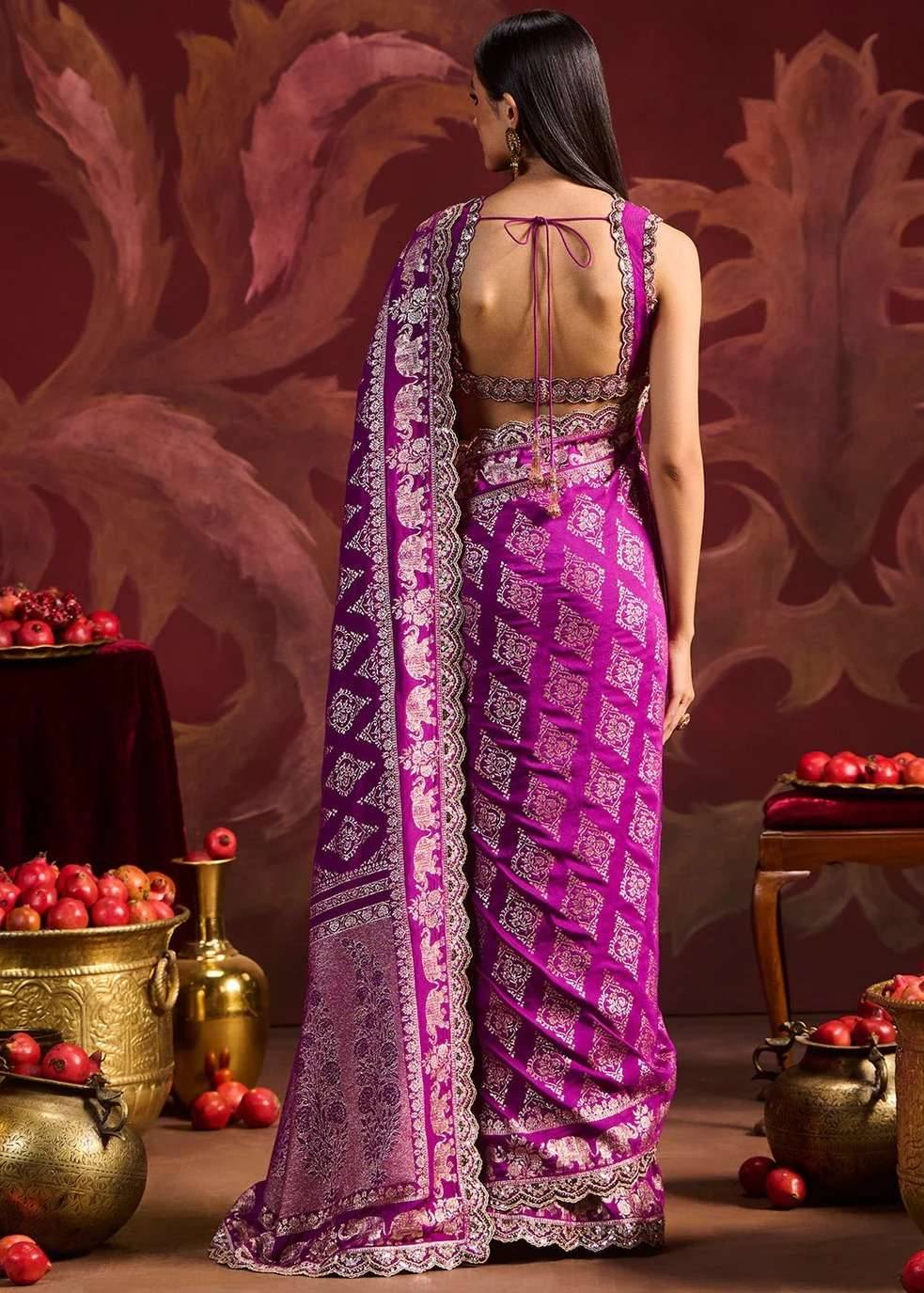 Magenta Brocade Sari Image - 1