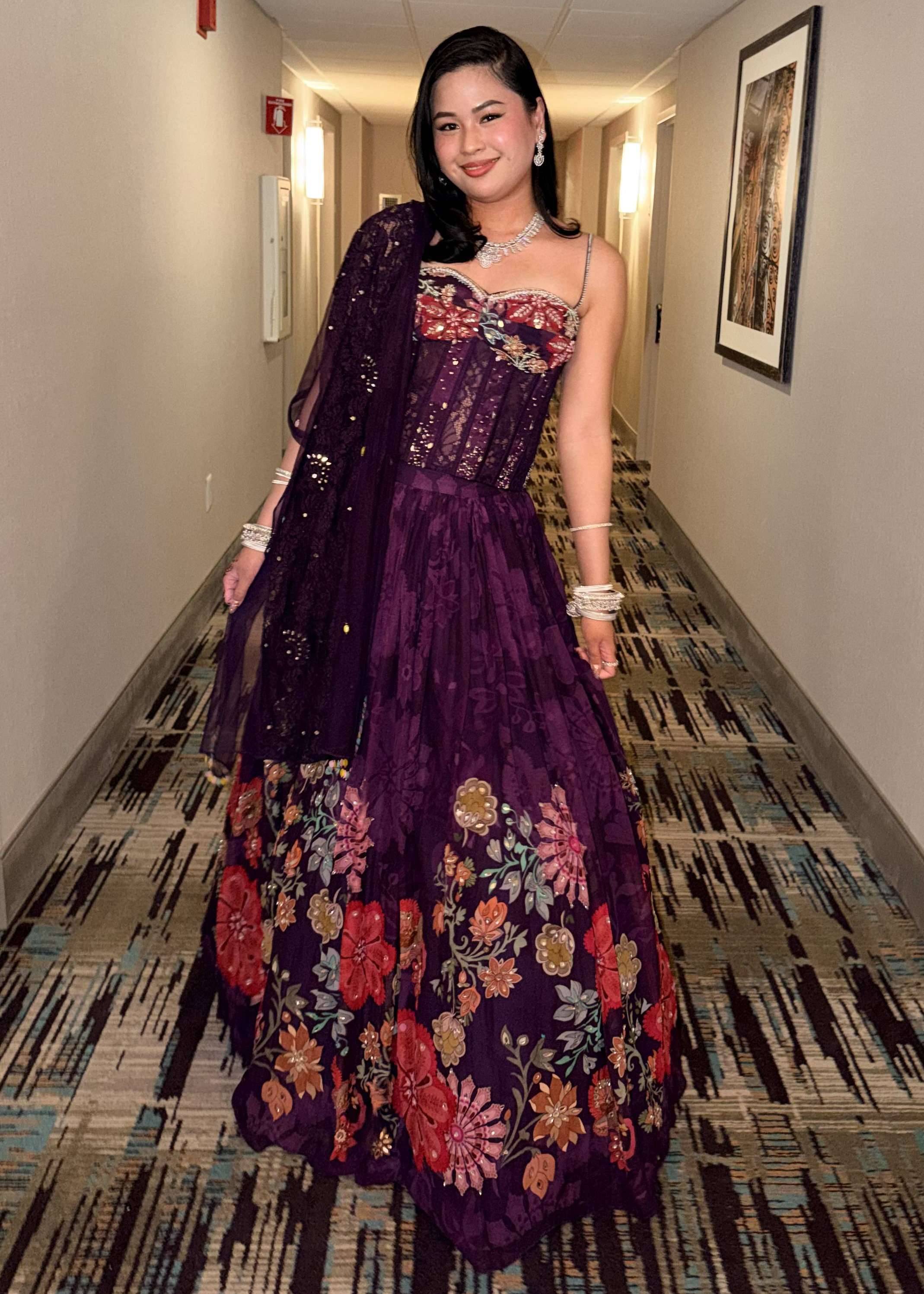 Purple Corset Floral Lehenga Image - 0
