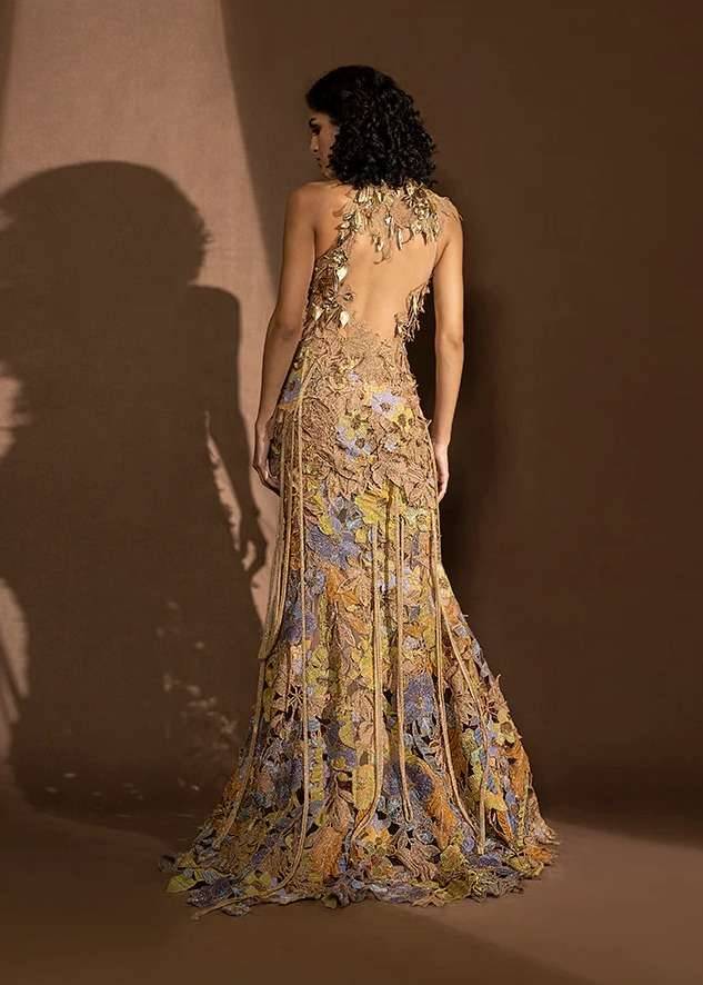 Gold 3D Floral Gown Image - 1