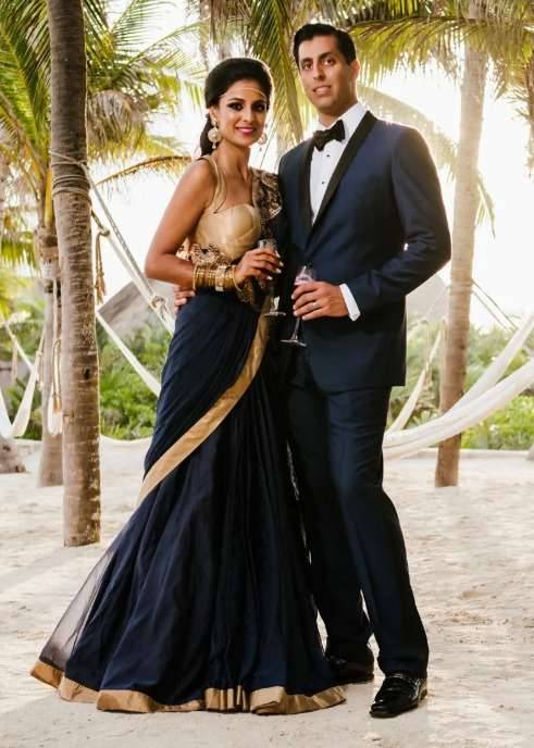 Navy Lehenga Gown Image - 0