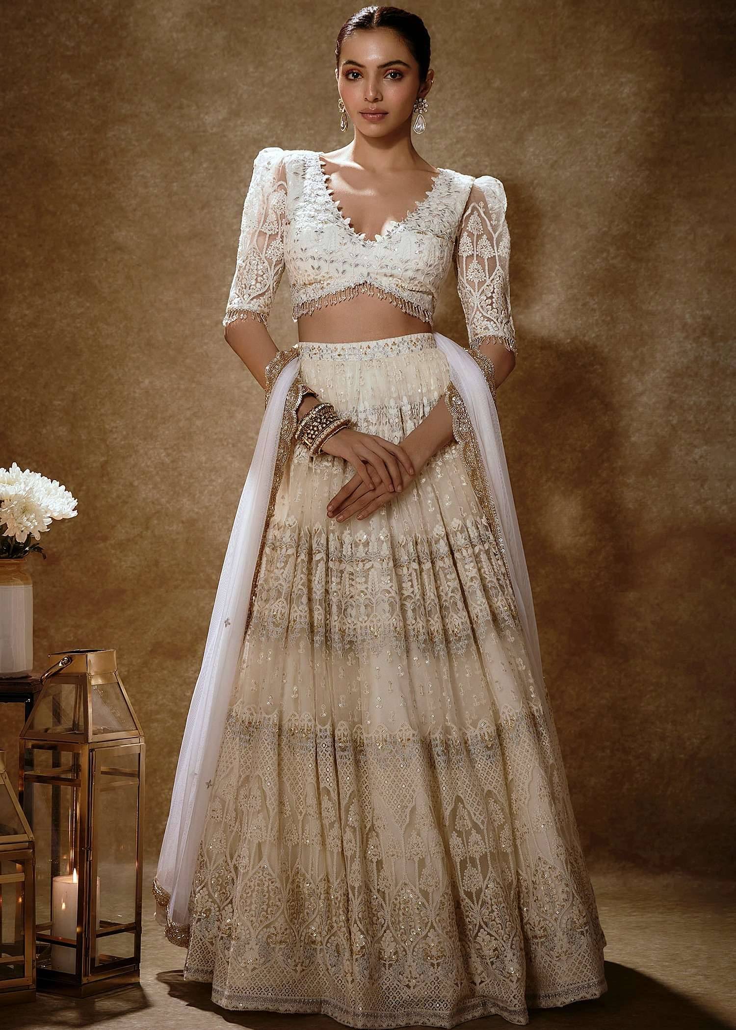 Ivory Embroidered Lehenga Image - 2