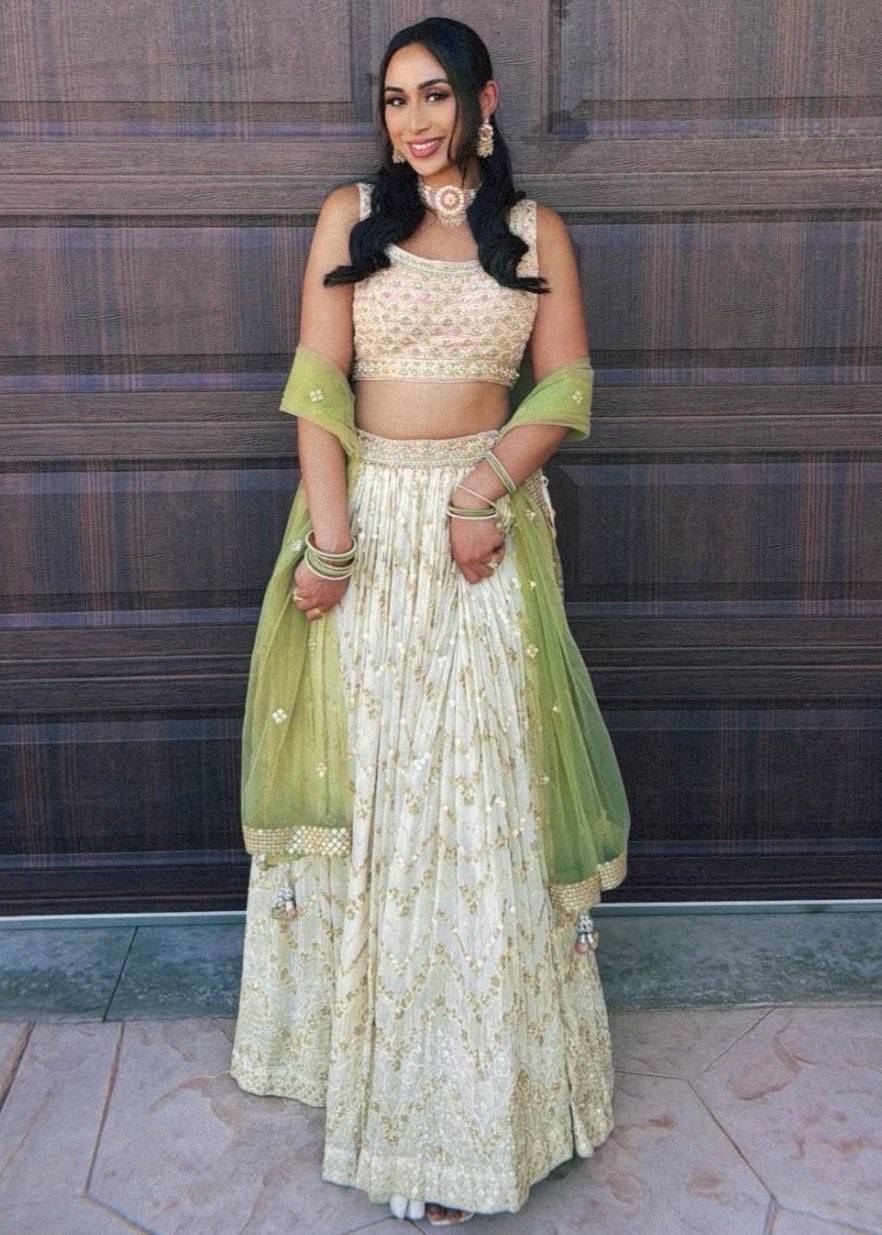 Ivory and Sage Lehenga Image - 0