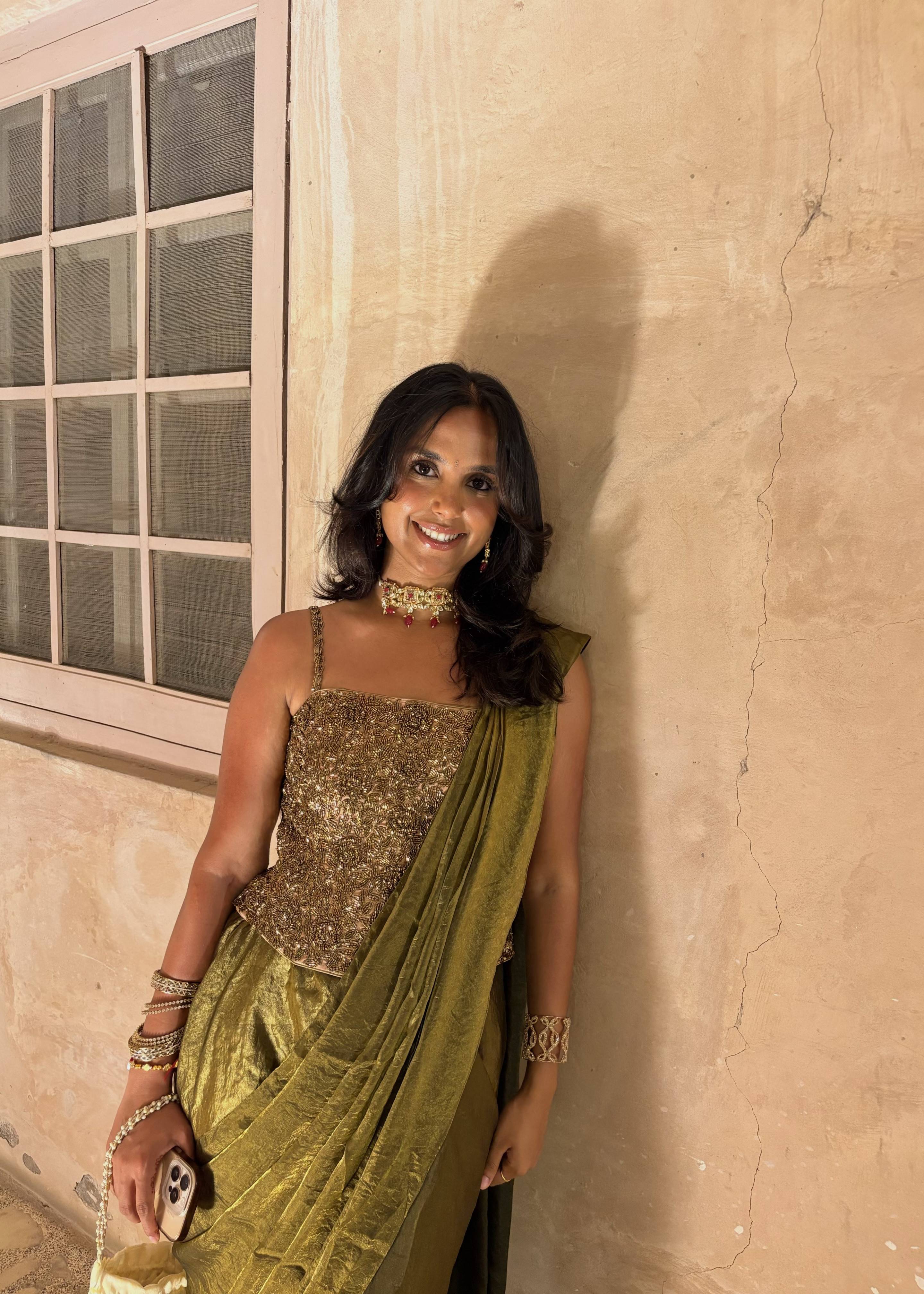 Bronze Pre-Draped Sari Image - 1