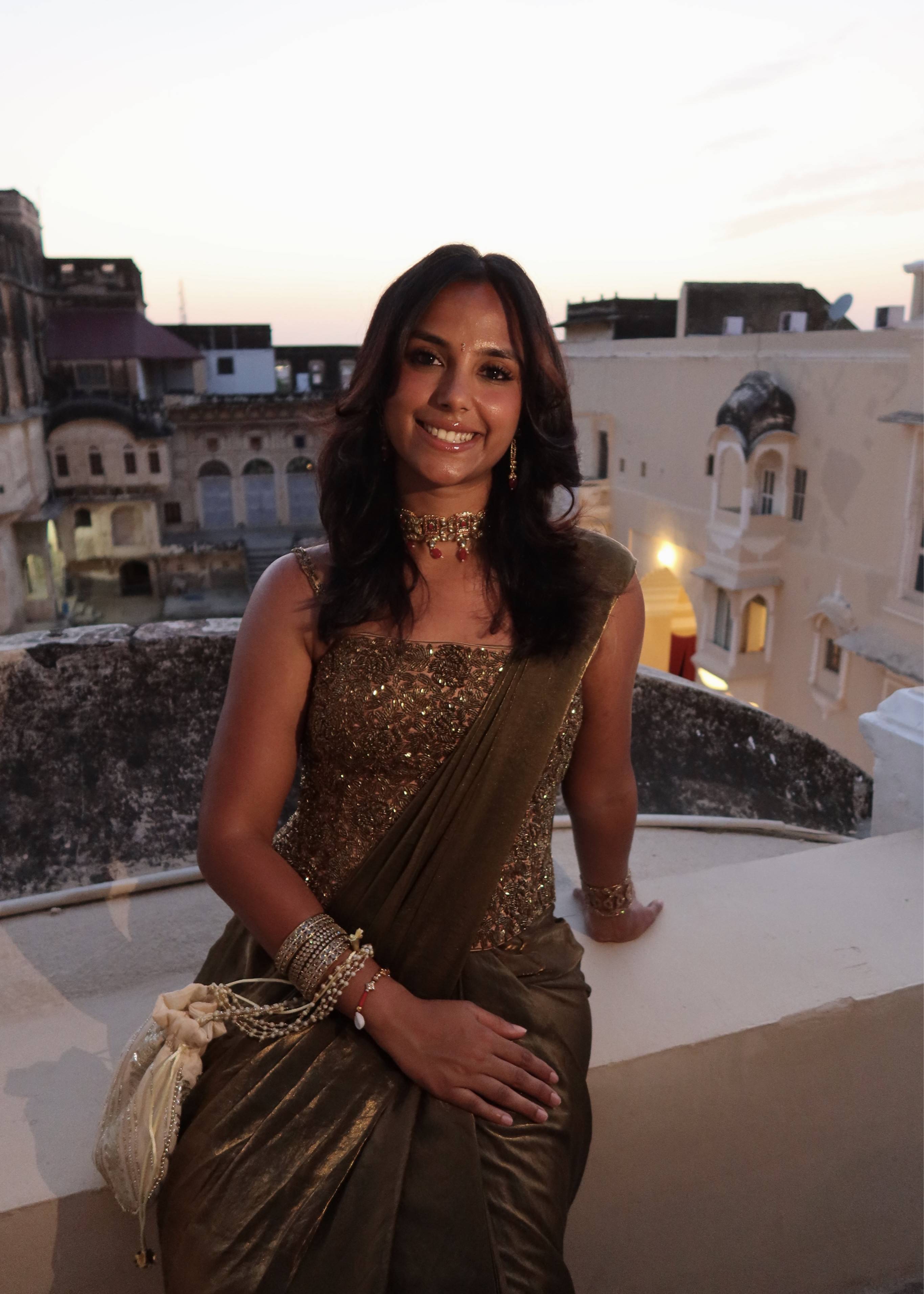 Bronze Pre-Draped Sari Image - 2