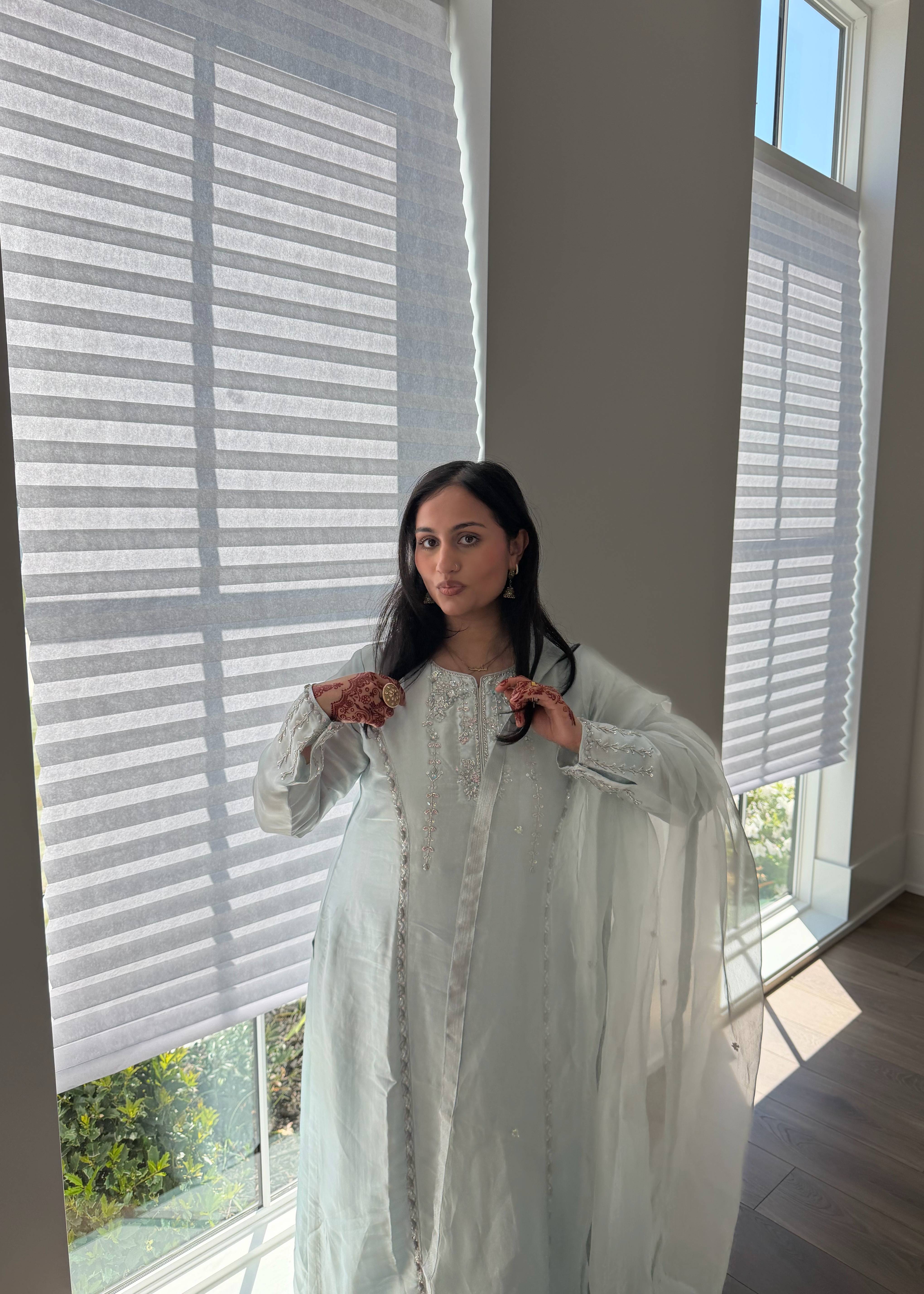 Light Sky Blue Kurta Set Image - 3