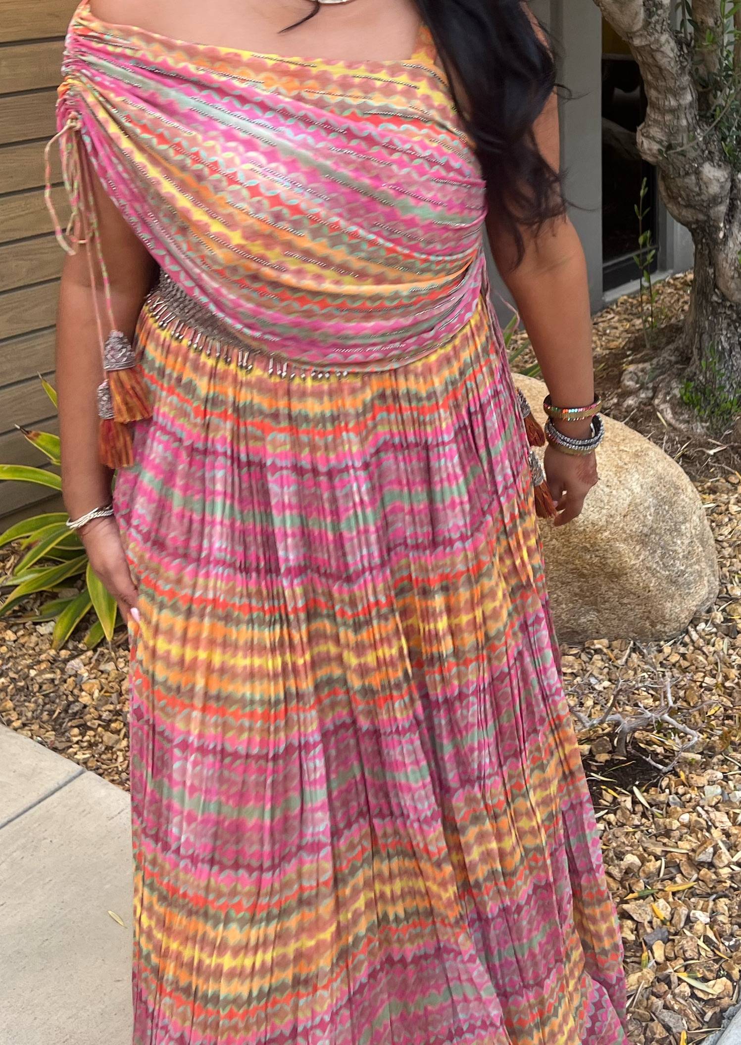 Multicolored One-Shoulder Lehenga Image - 2