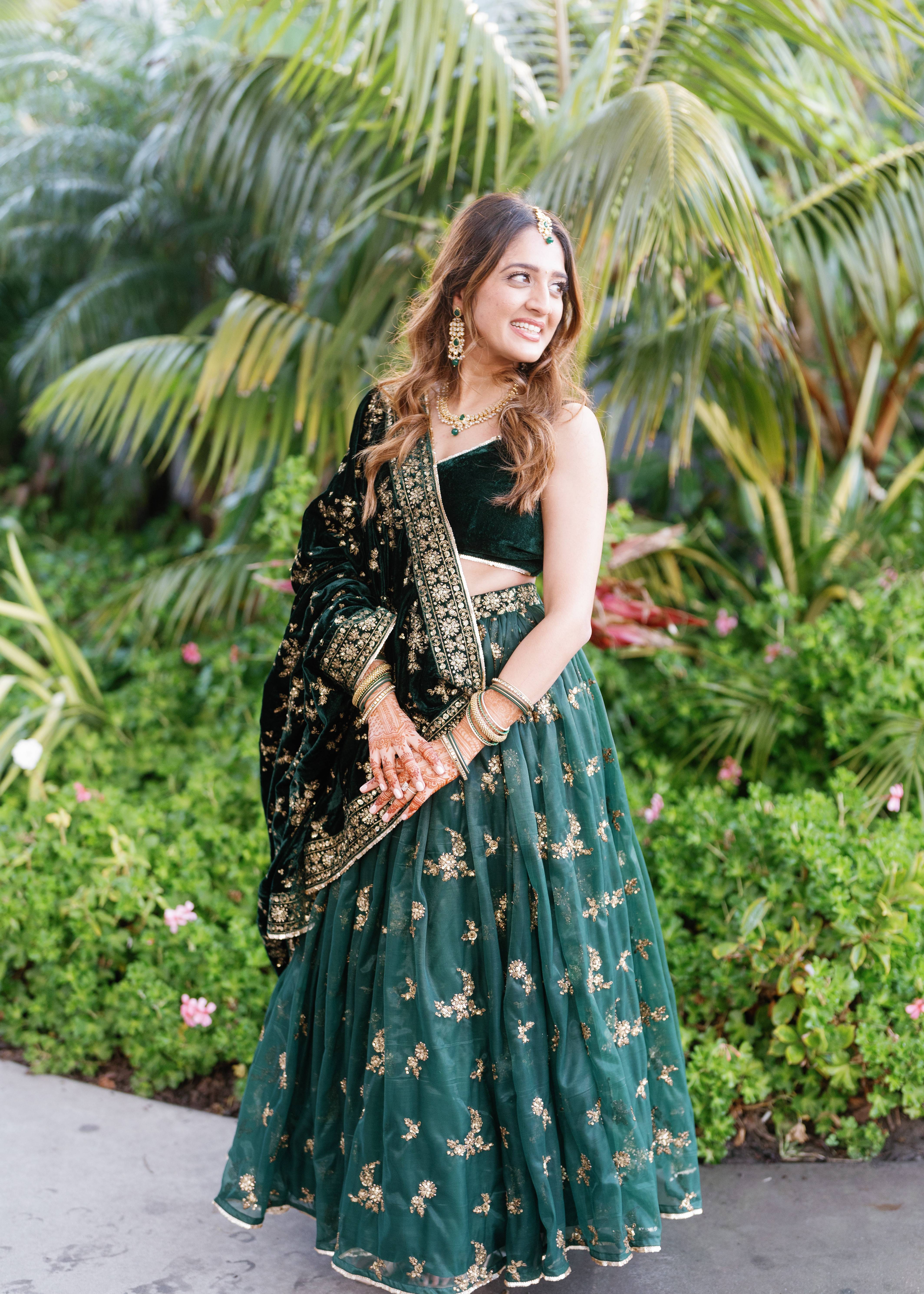 Dark Green and Gold Lehenga Image - 1