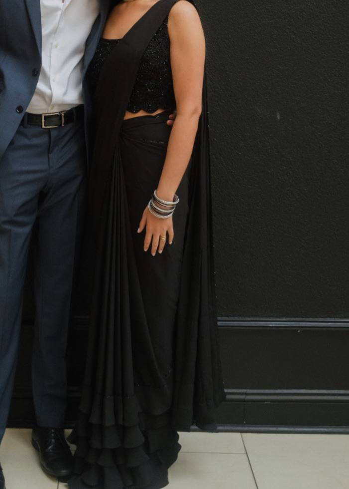 Black Pre-Draped Sari Image - 0