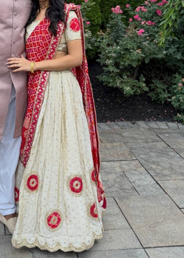 White and Red Lehenga Image - 1