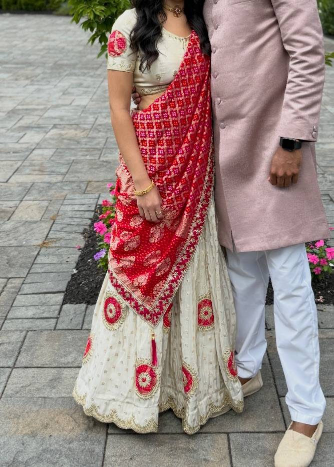 White and Red Lehenga Image - 2