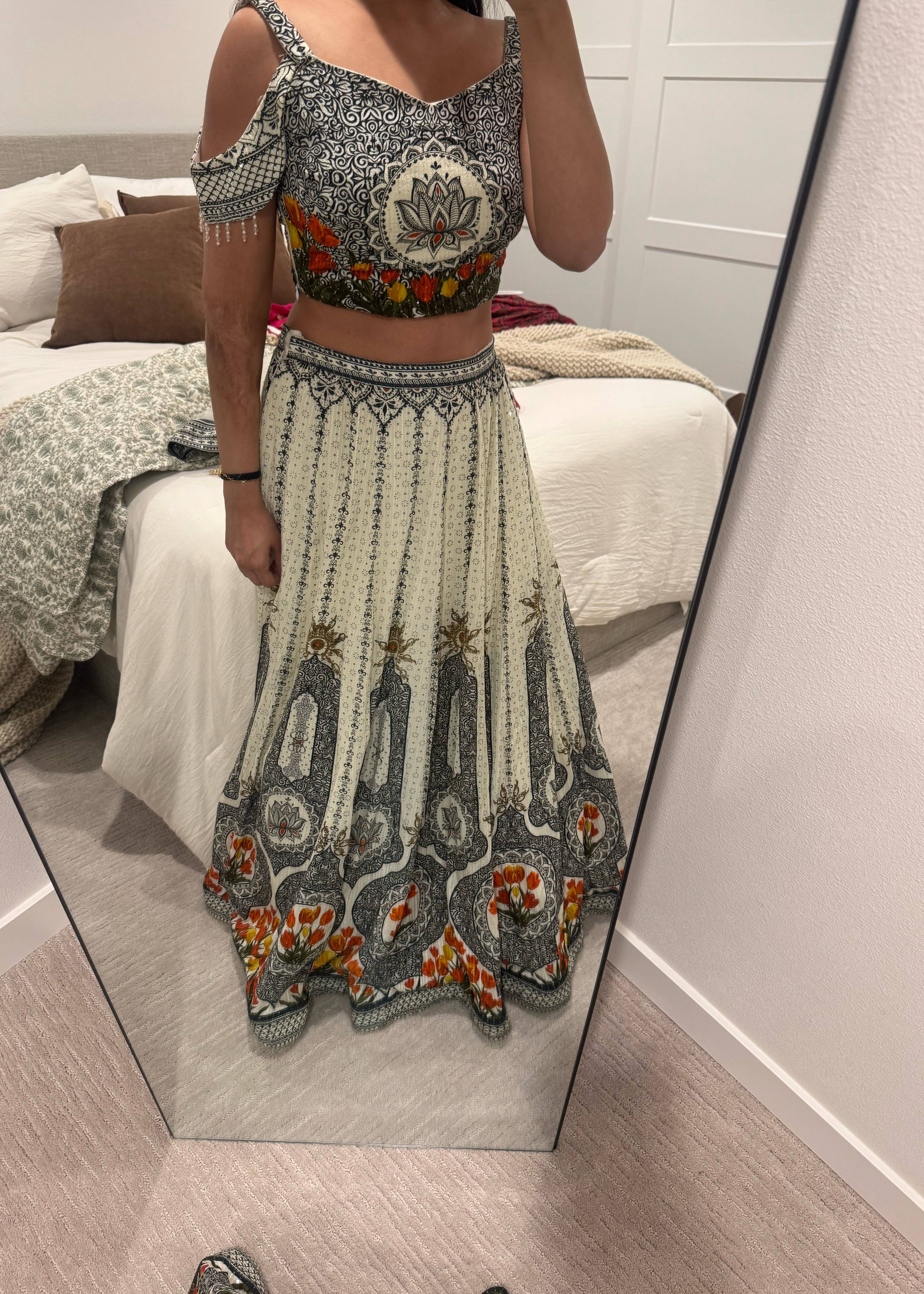 Black and White Printed Lehenga Image - 1