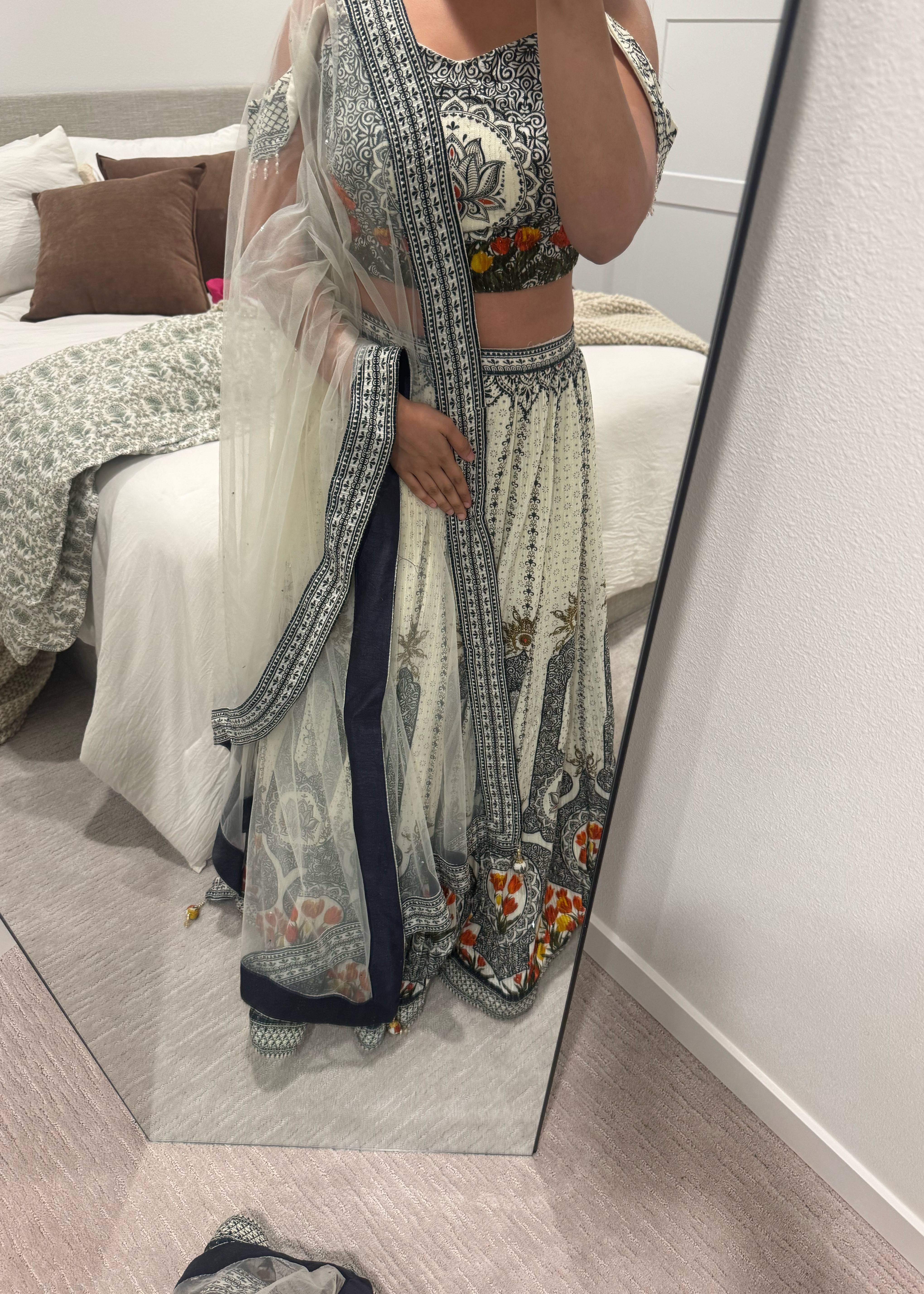Black and White Printed Lehenga Image - 2