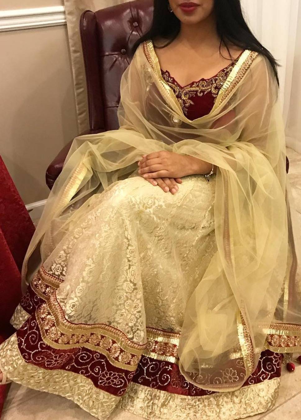 White and Maroon Lehenga Image - 1