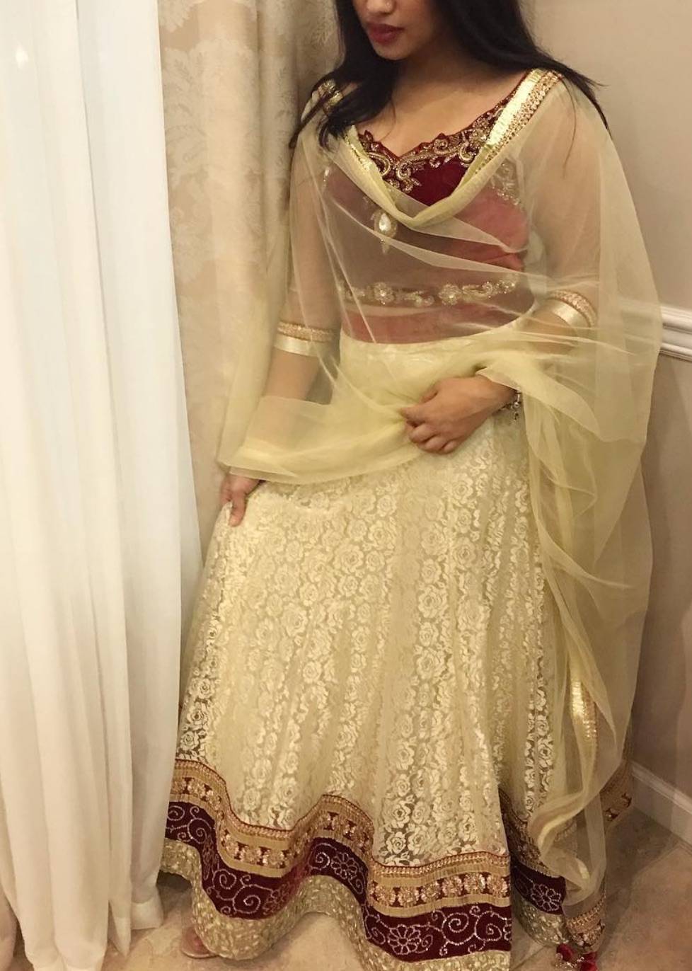 White and Maroon Lehenga Image - 0