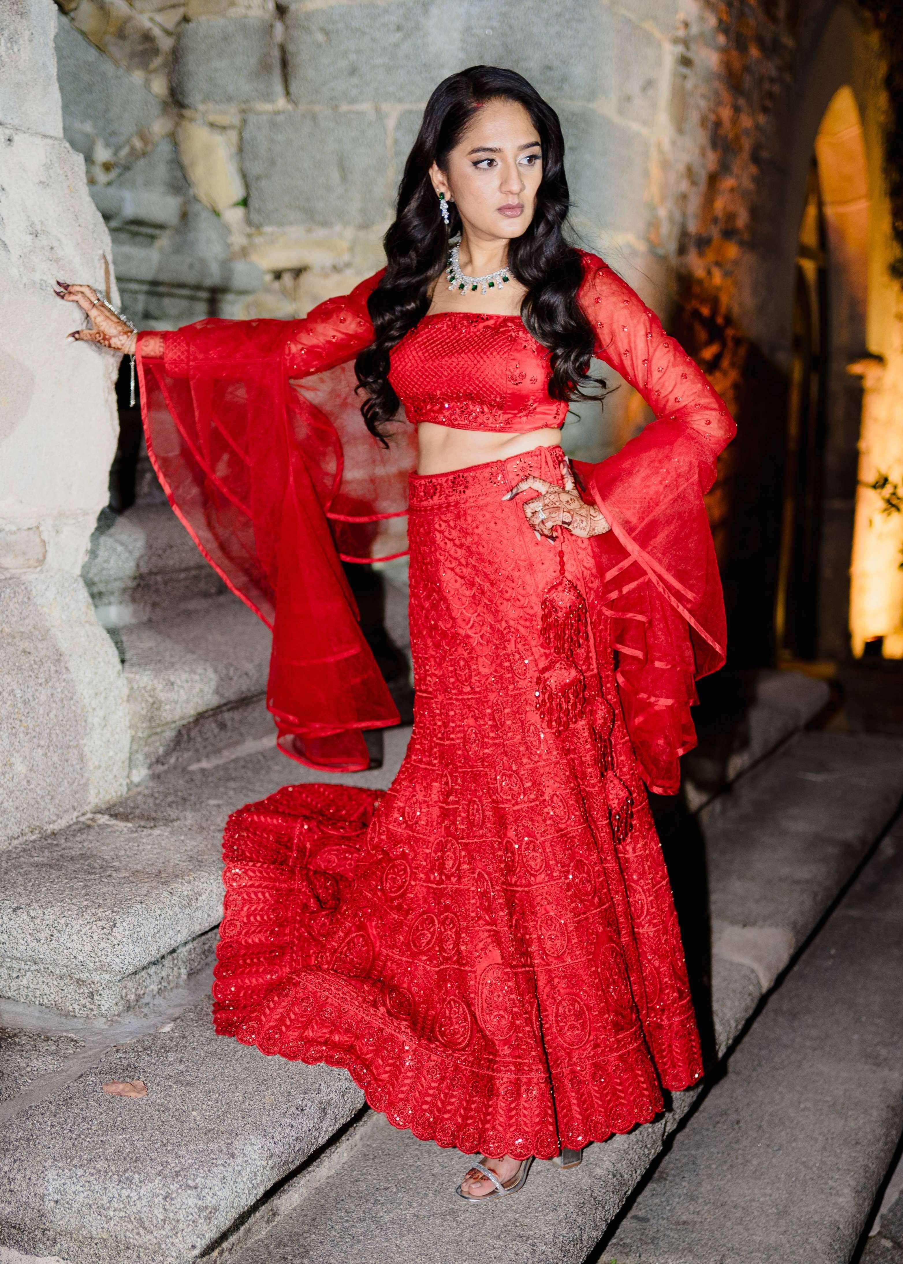 Red Mermaid Lehenga Image - 0