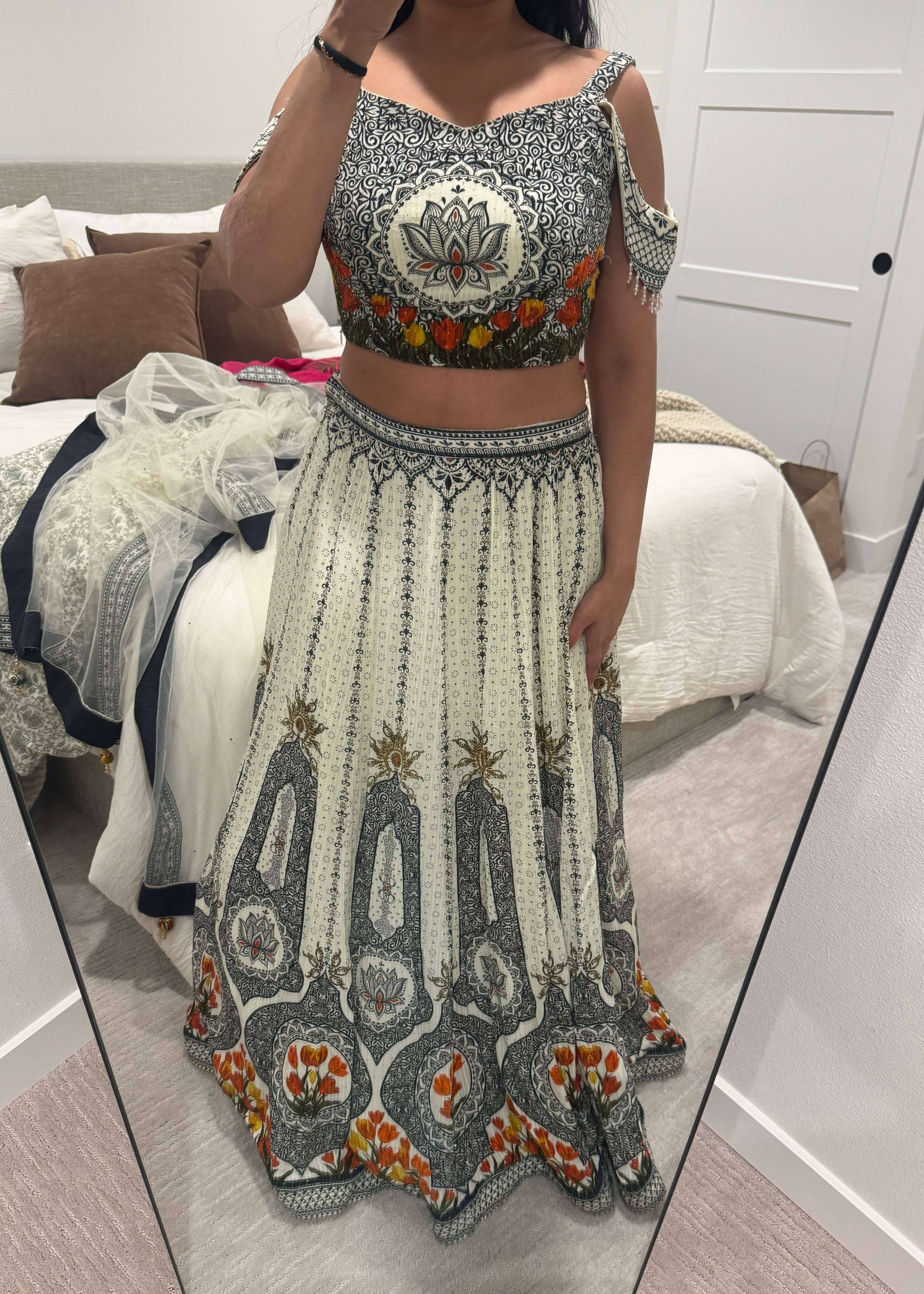 Black and White Printed Lehenga Image - 0