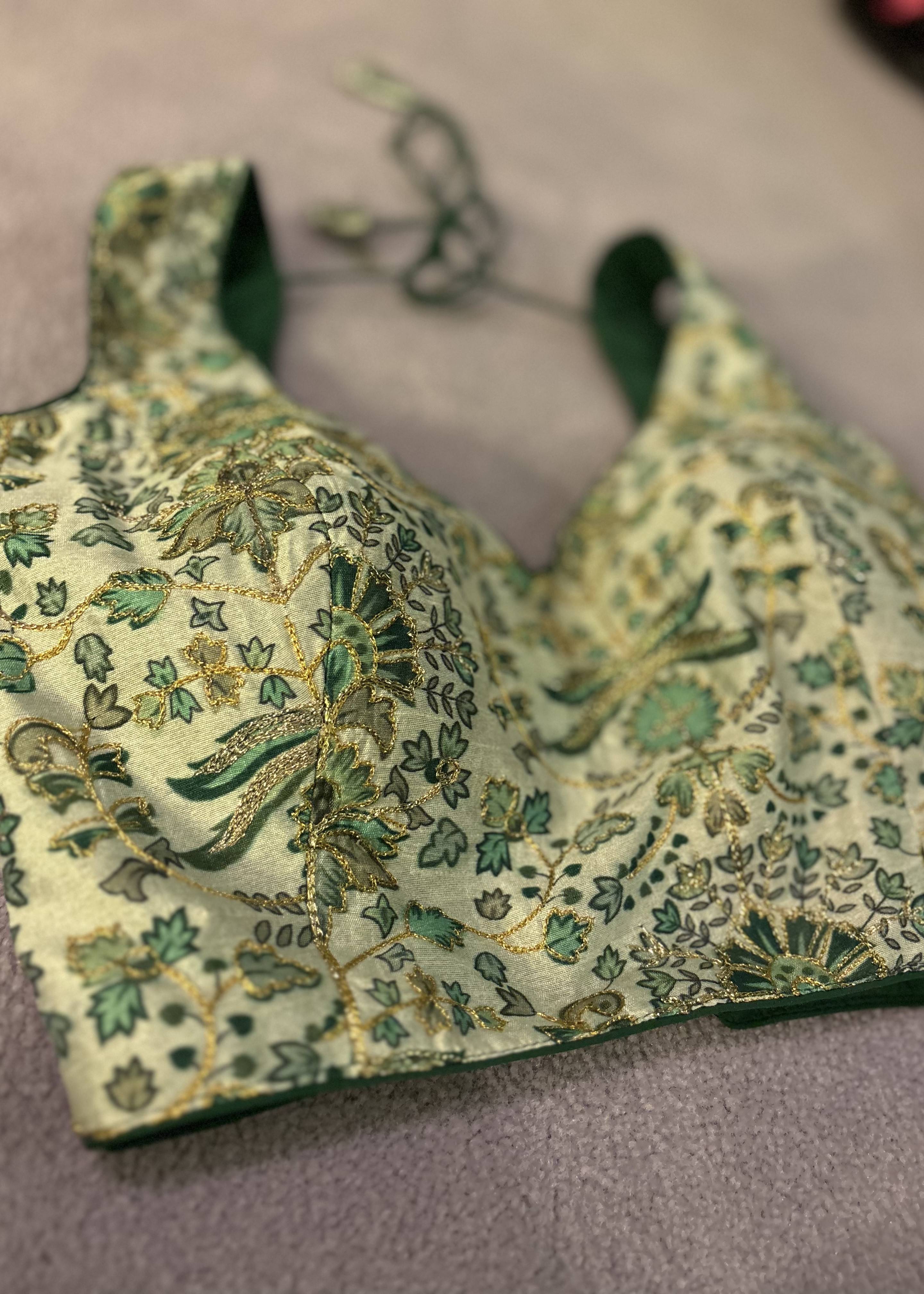 Green Floral Blouse Image - 3