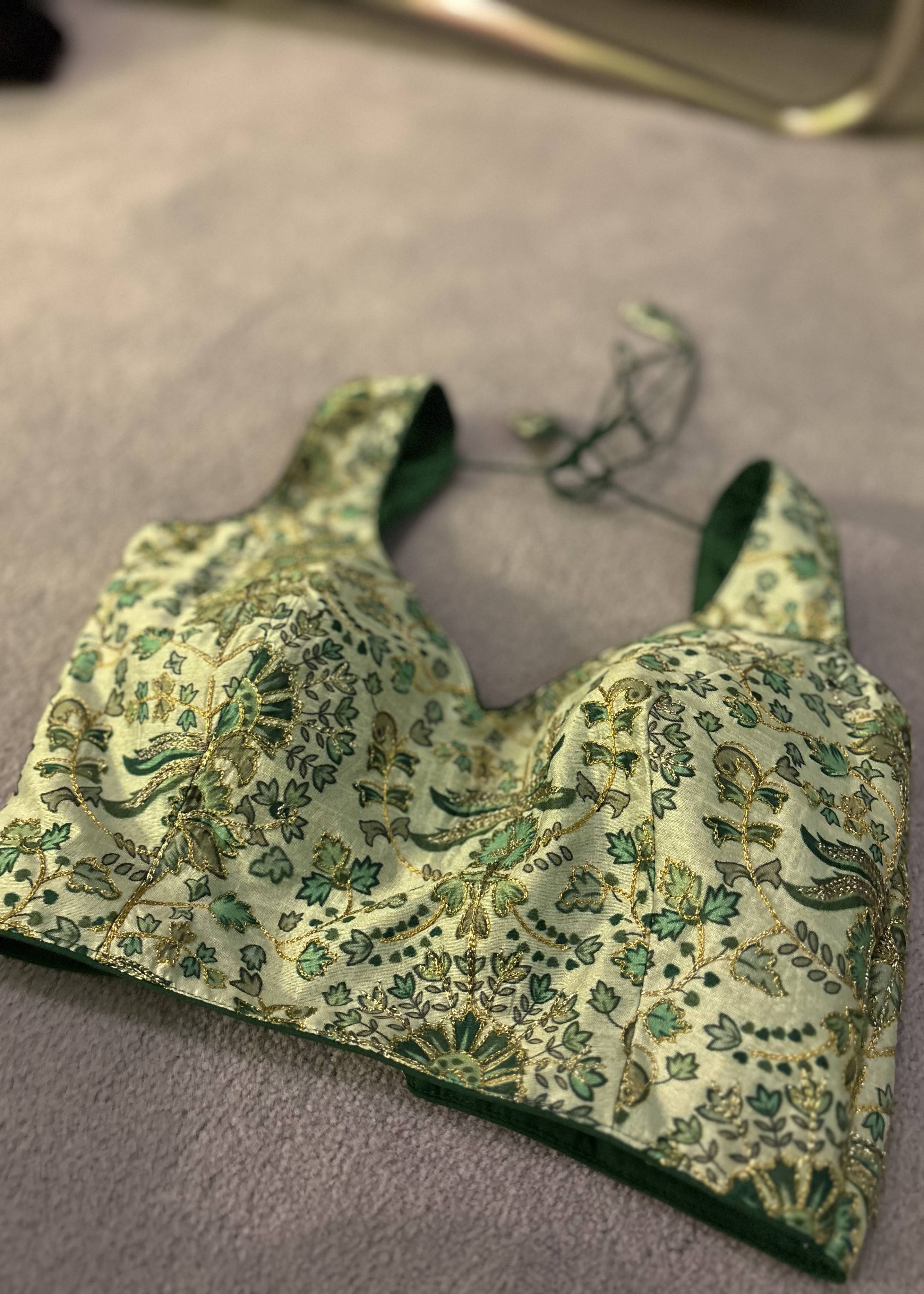 Green Floral Blouse Image - 2