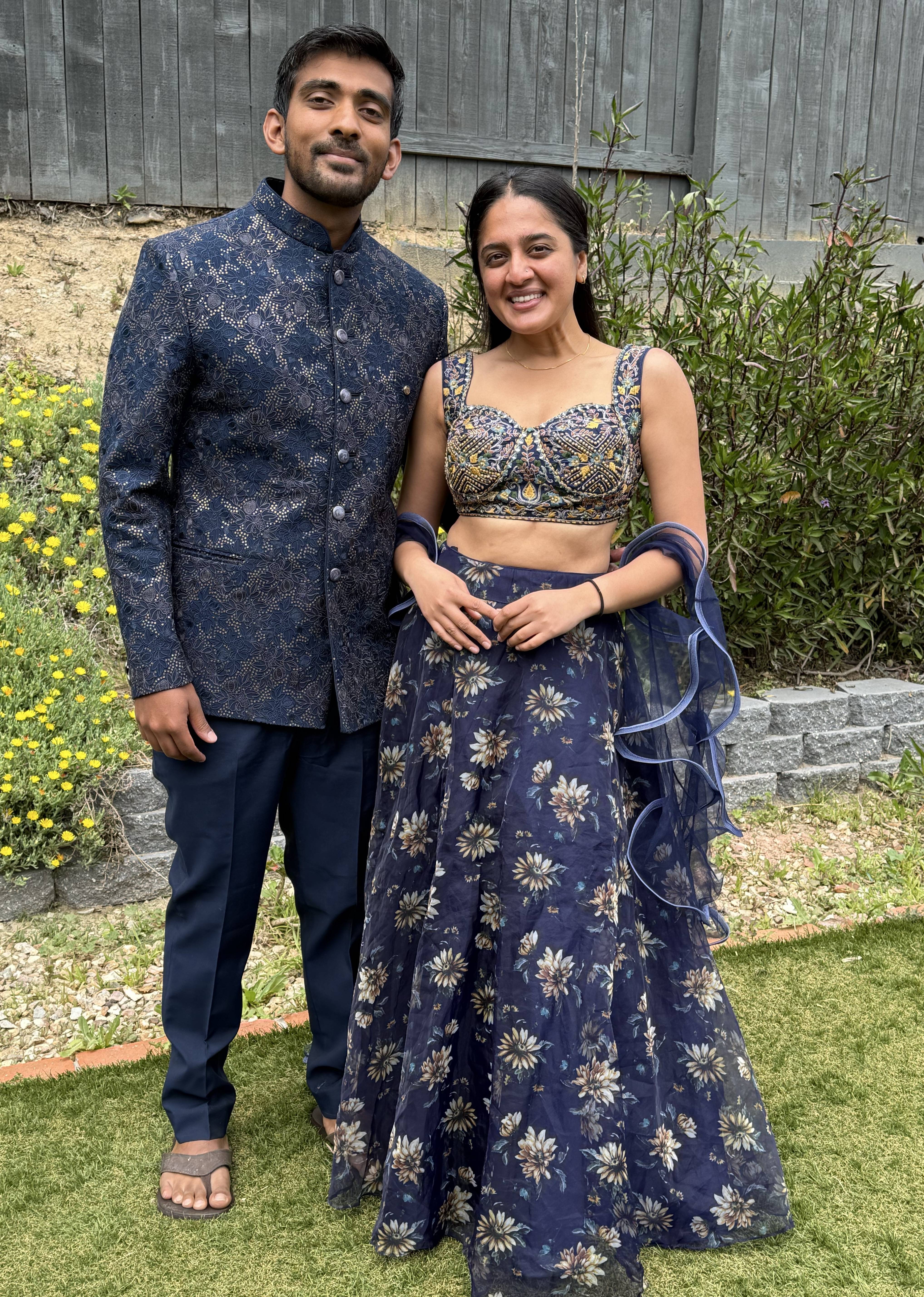 Navy Floral Lehenga Image - 0