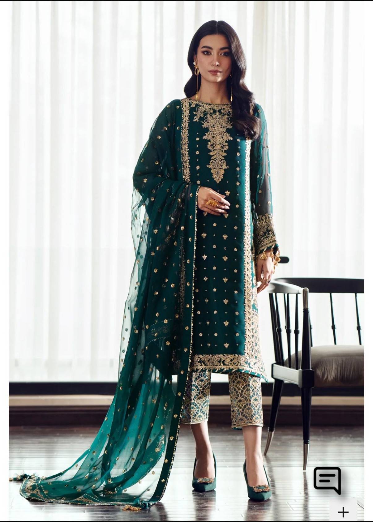 Teal and Gold Shalwar Kameez Image - 0