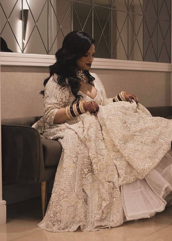 White Embellished Bridal Lehenga Image - 2
