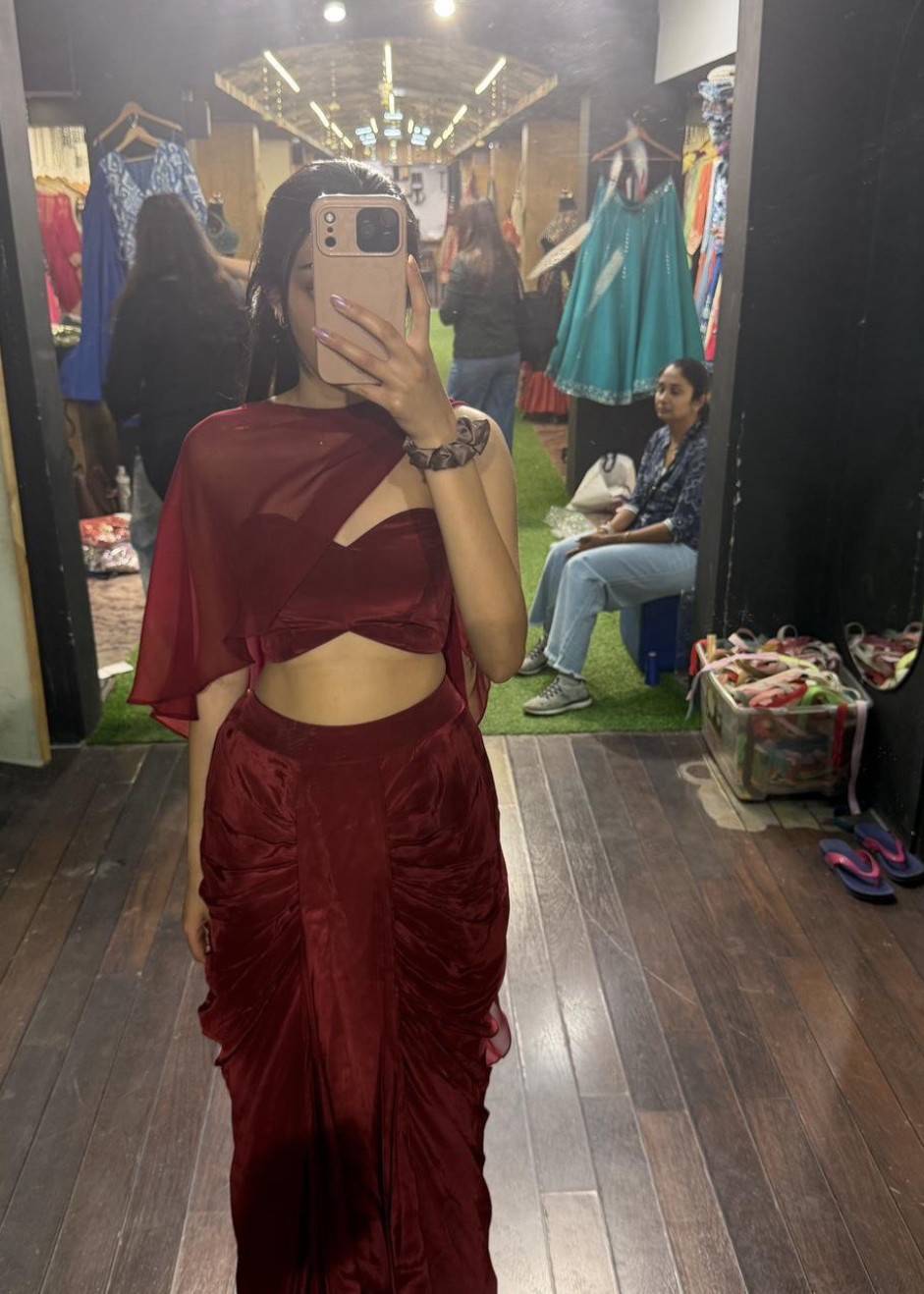 Maroon Cape Skirt Set Image - 5