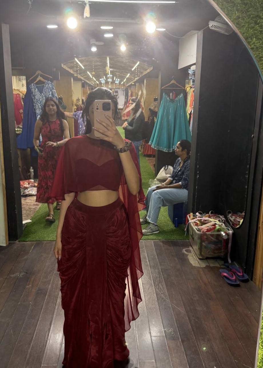 Maroon Cape Skirt Set Image - 4