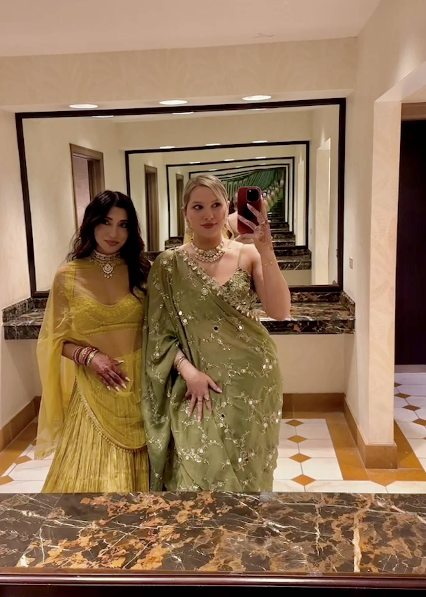 Green/ Yellow Lehenga with Beaded Embellished Bra Top and dupatta  Image - 6