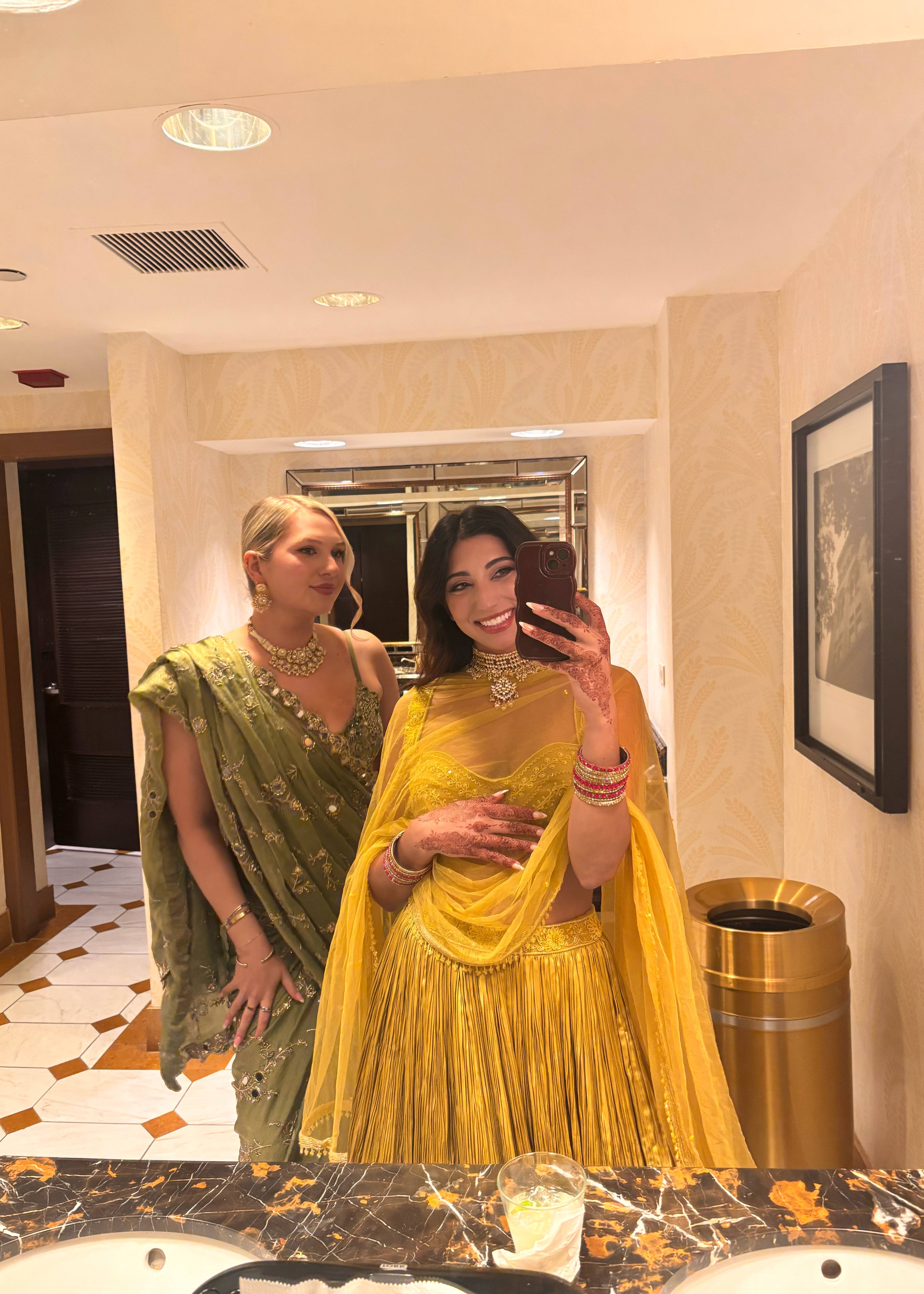 Green/ Yellow Lehenga with Beaded Embellished Bra Top and dupatta  Image - 5