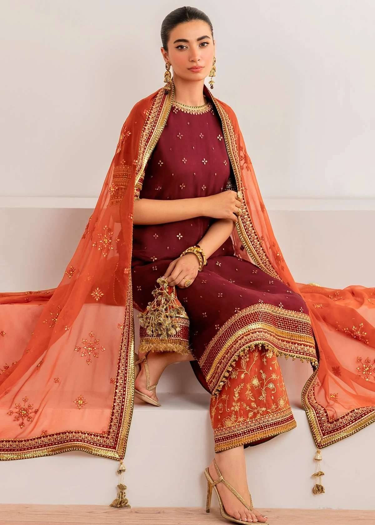 Red and Orange Shalwar Kameez Image - 2