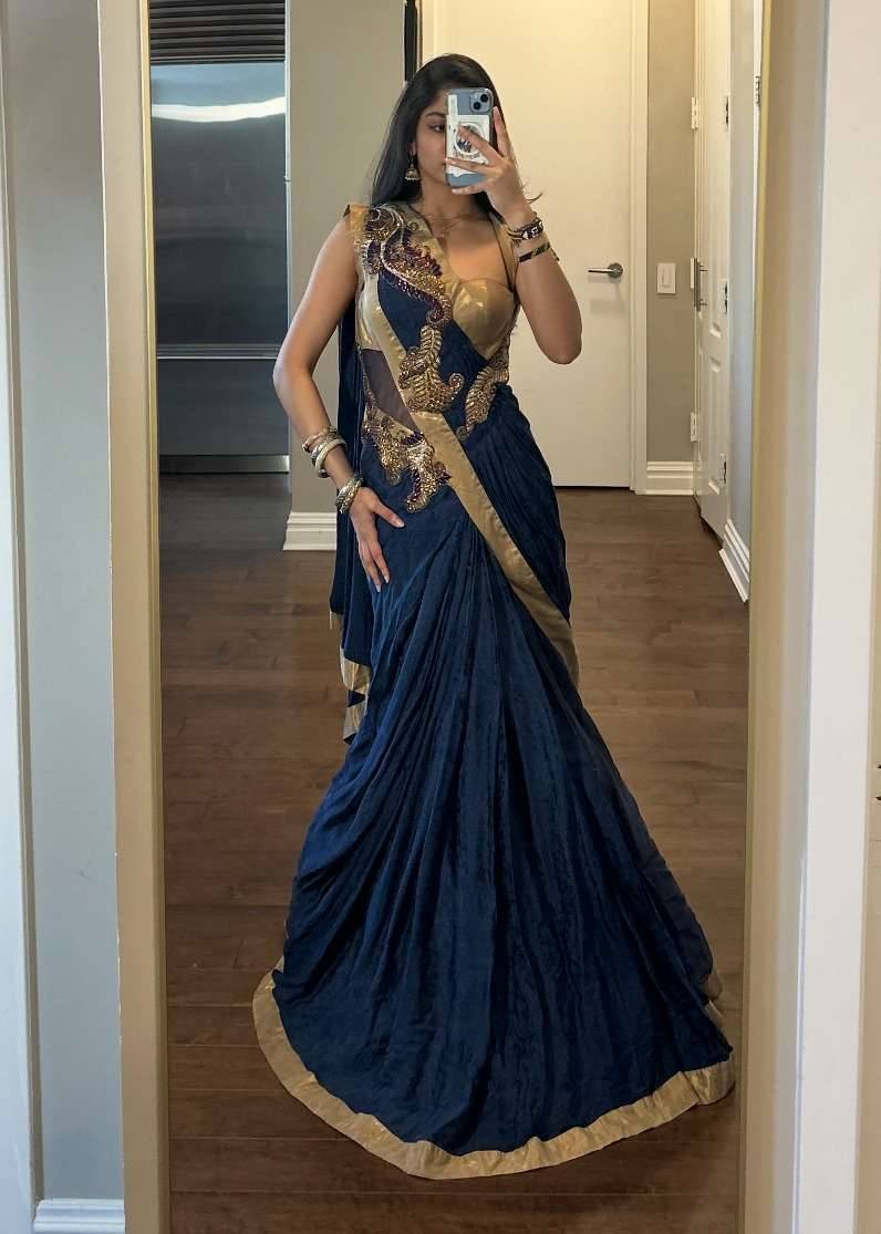 Navy Lehenga Gown Image - 1