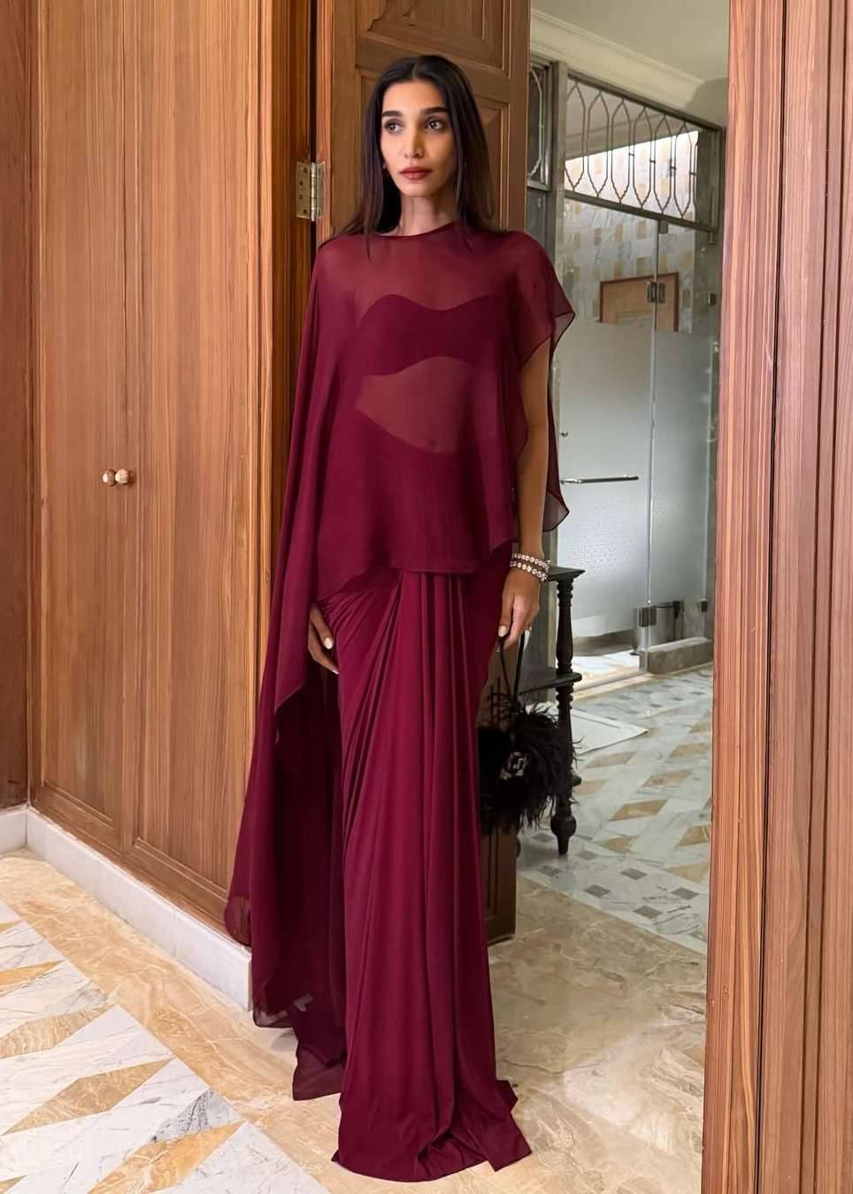 Maroon Cape Skirt Set Image - 0