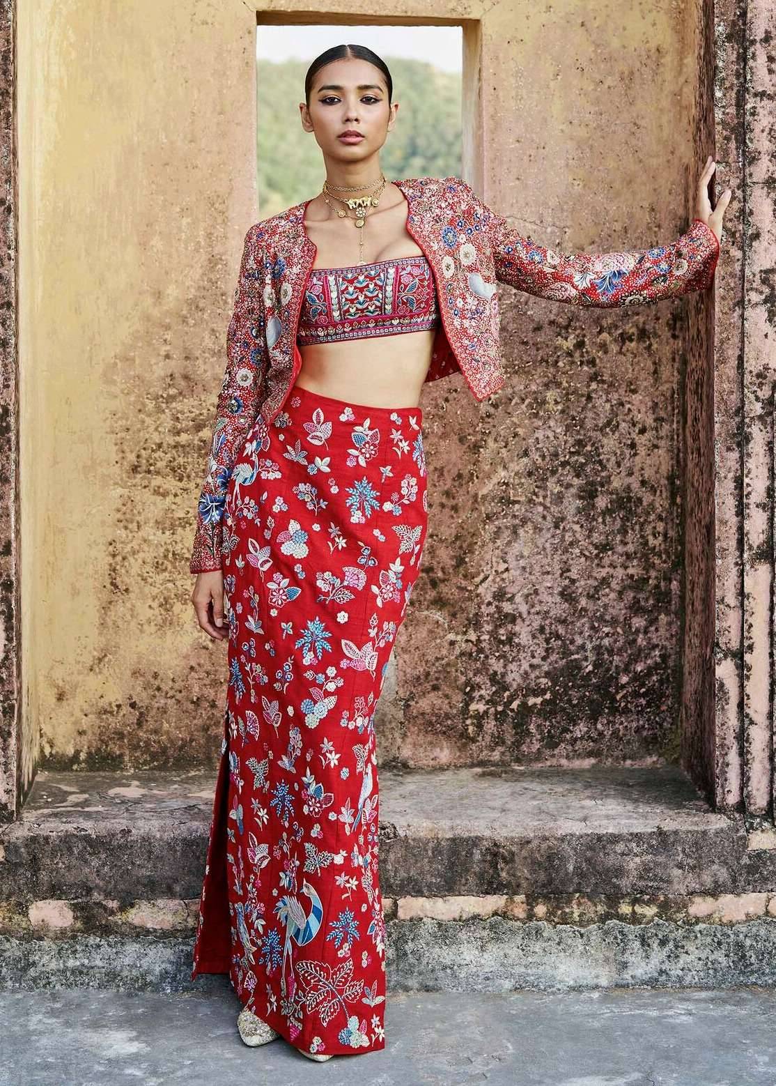 Flame of the Forest Silk Skirt Set Image - 0