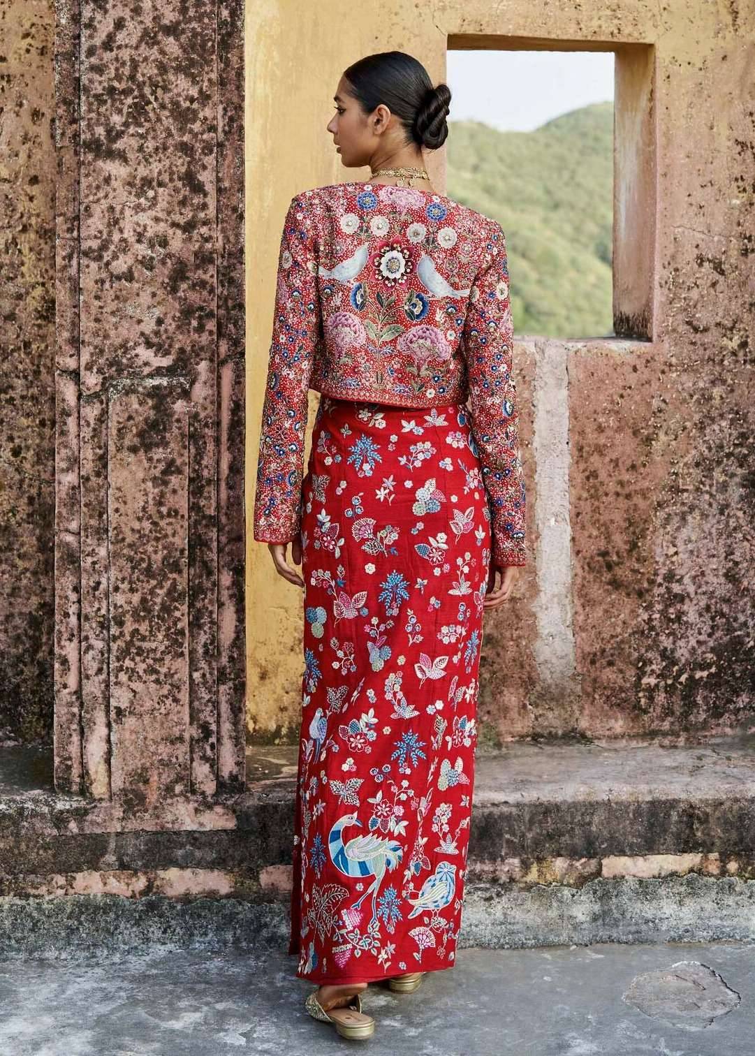 Flame of the Forest Silk Skirt Set Image - 2
