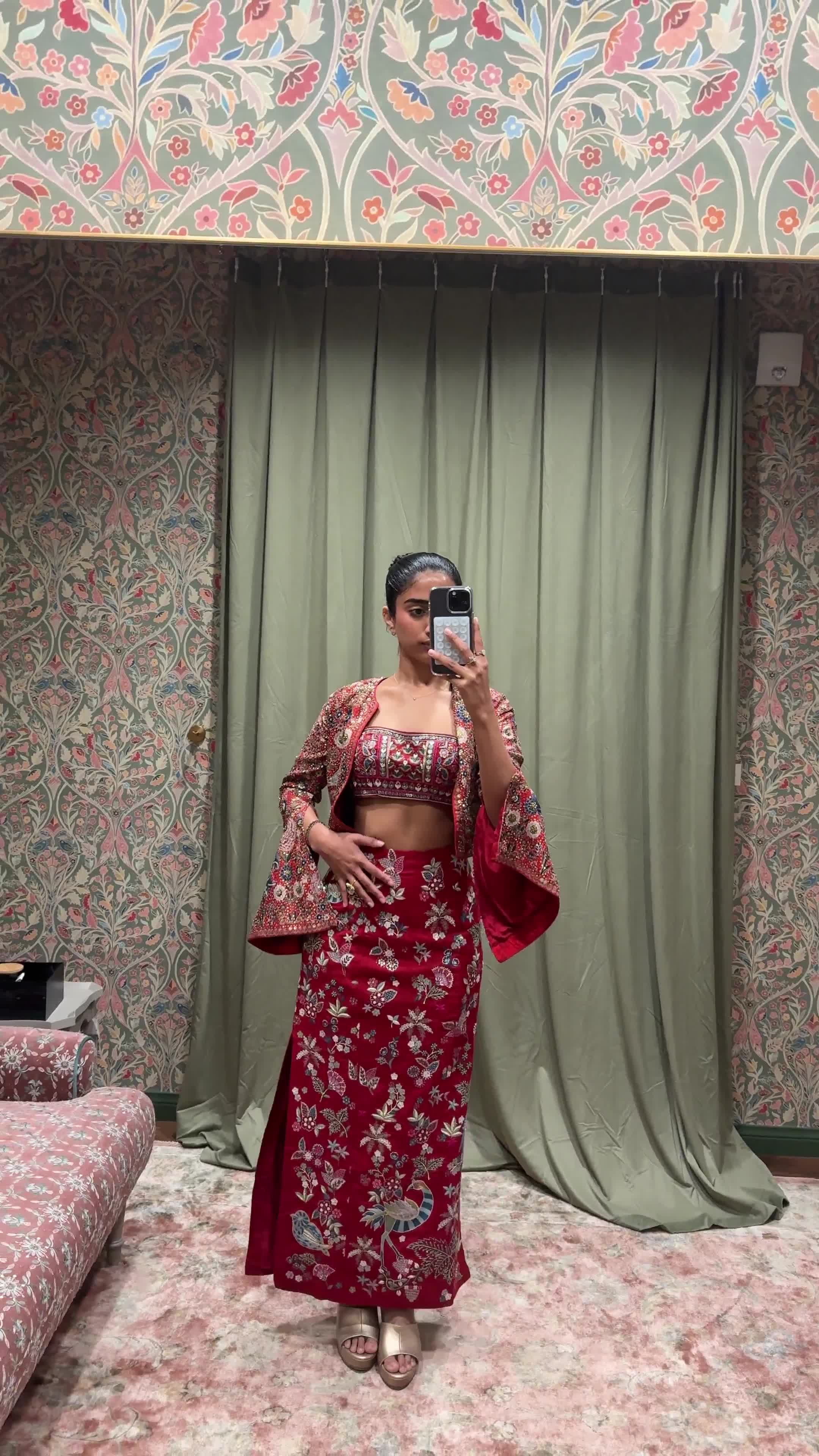 Flame of the Forest Silk Skirt Set Image - 1