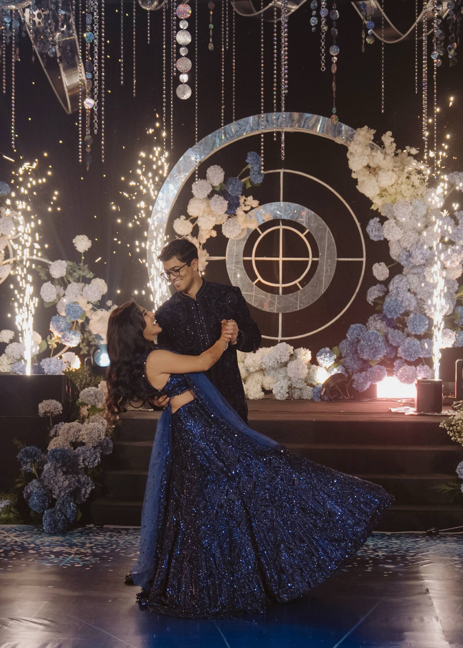 Navy Blue Sequin Lehenga Image - 2
