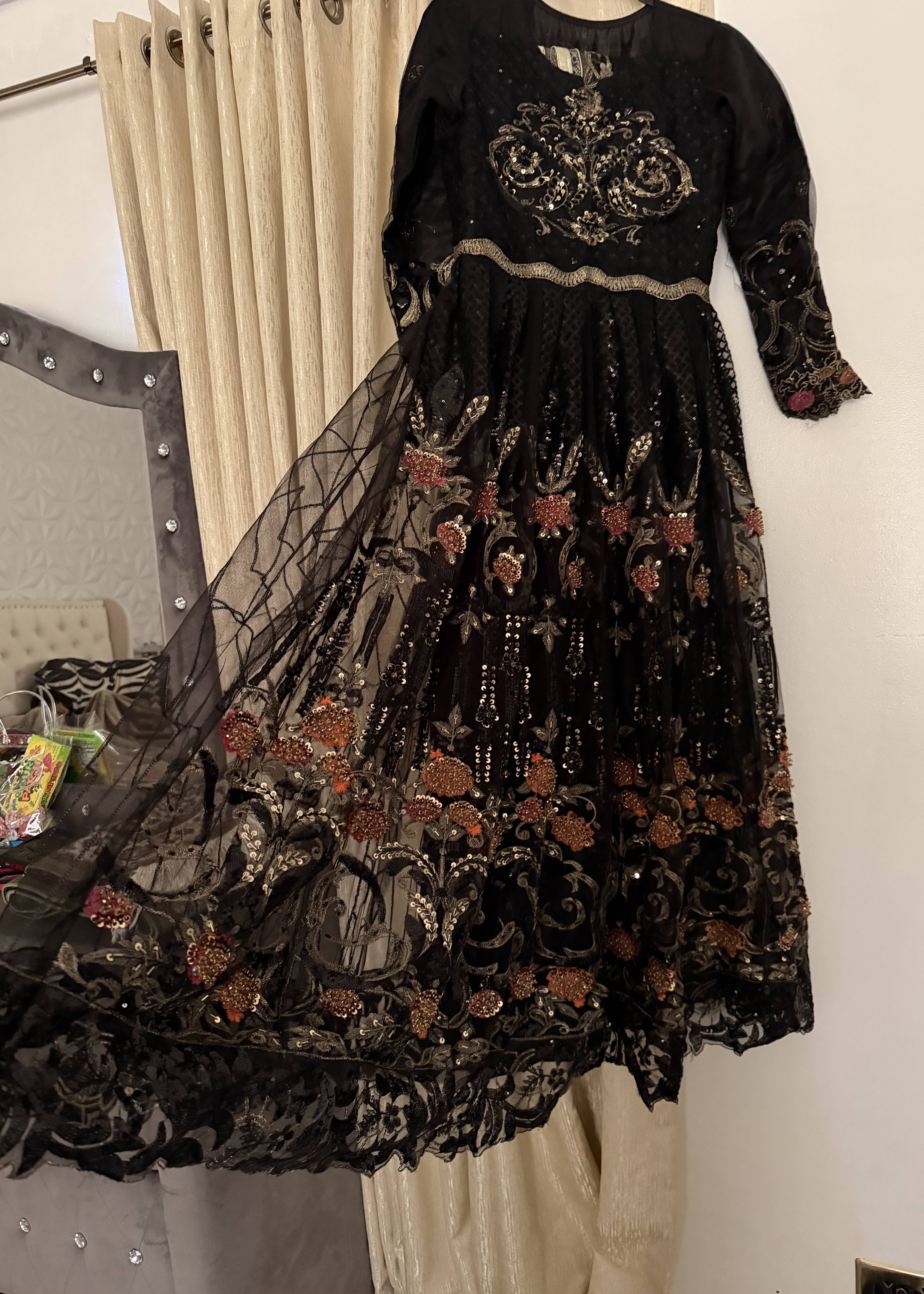 Black Embroidered Anarkali Set Image - 1