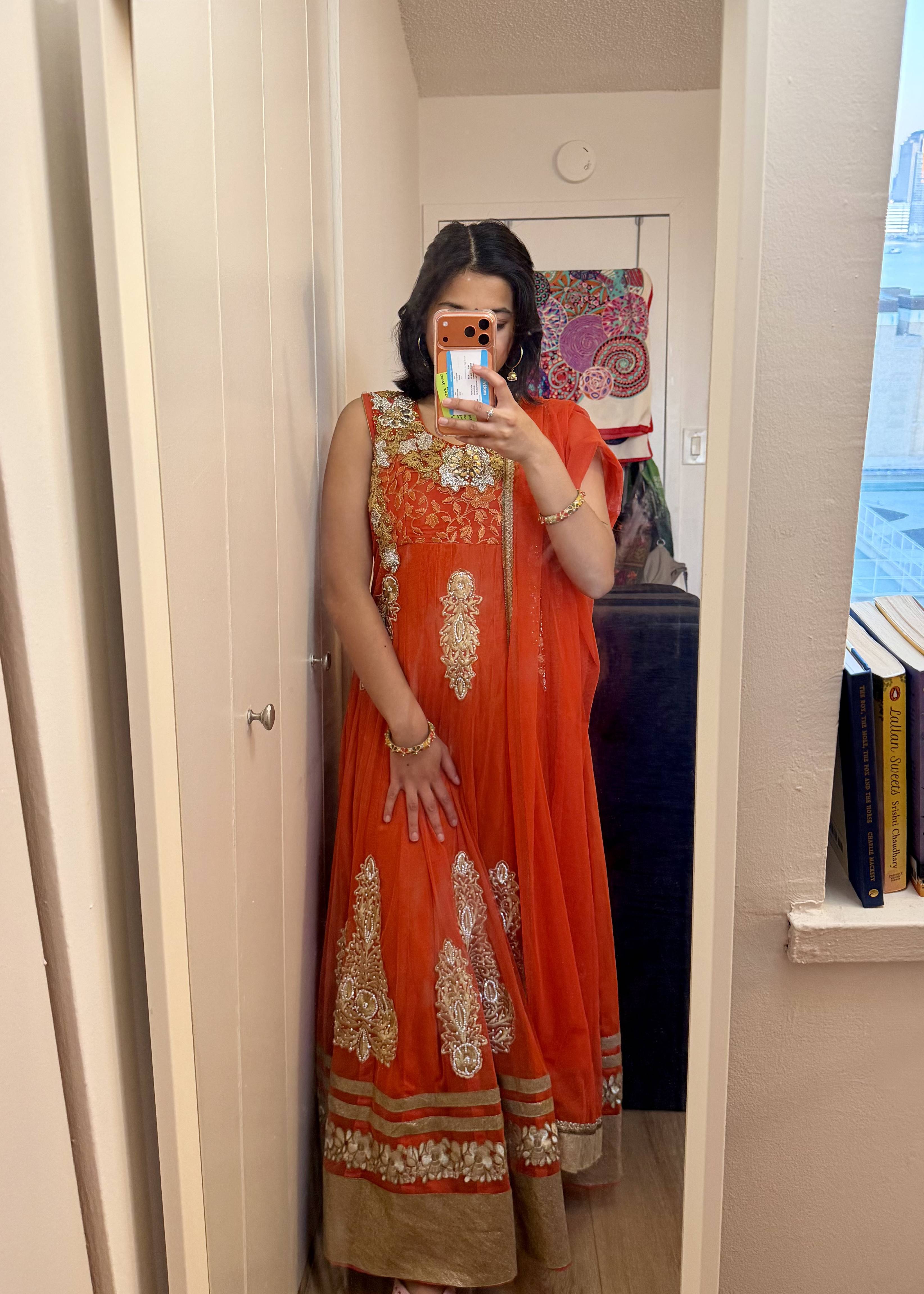 Orange Anarkali Set Image - 1
