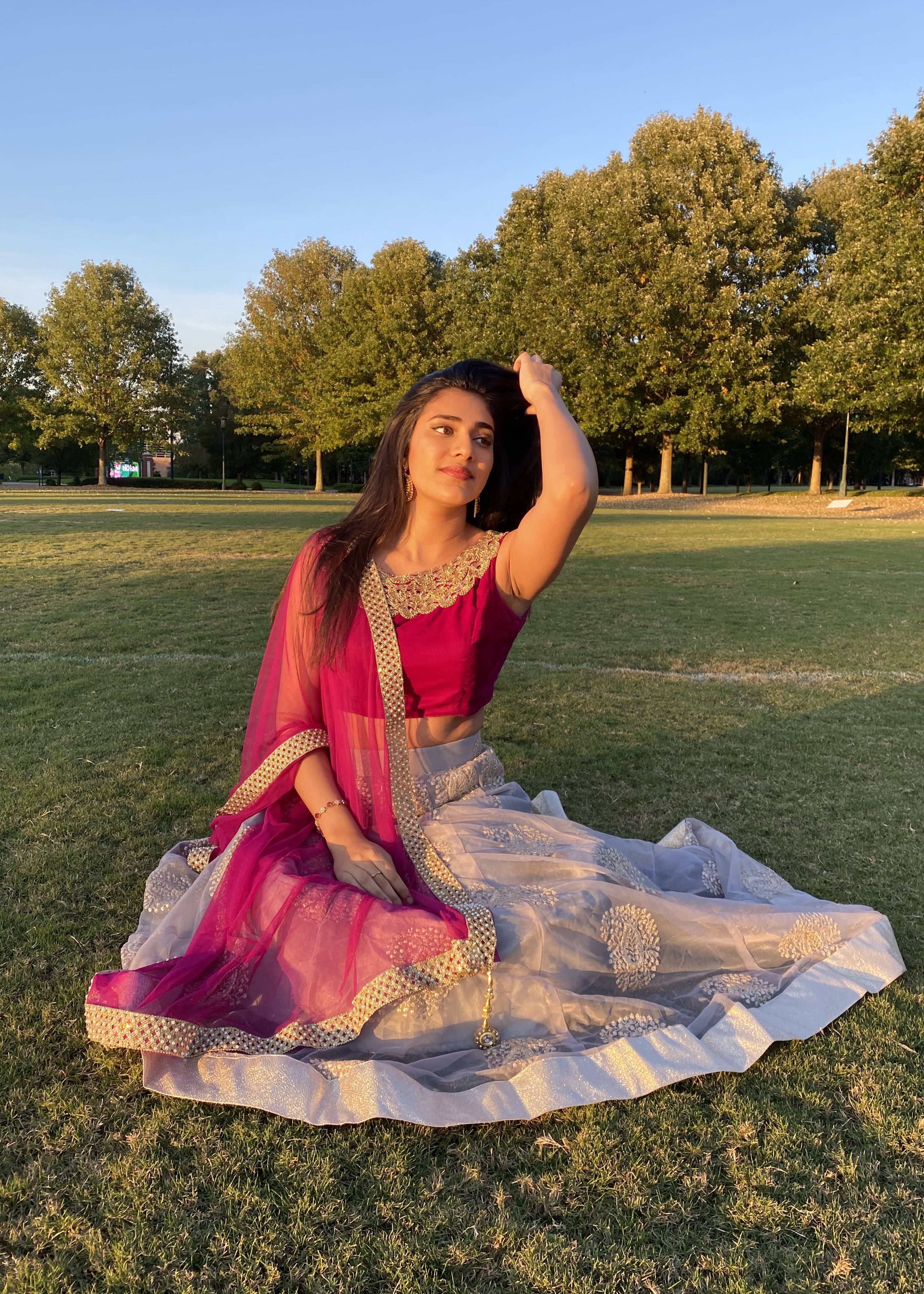 Pink and Grey Lehenga Set Image - 2