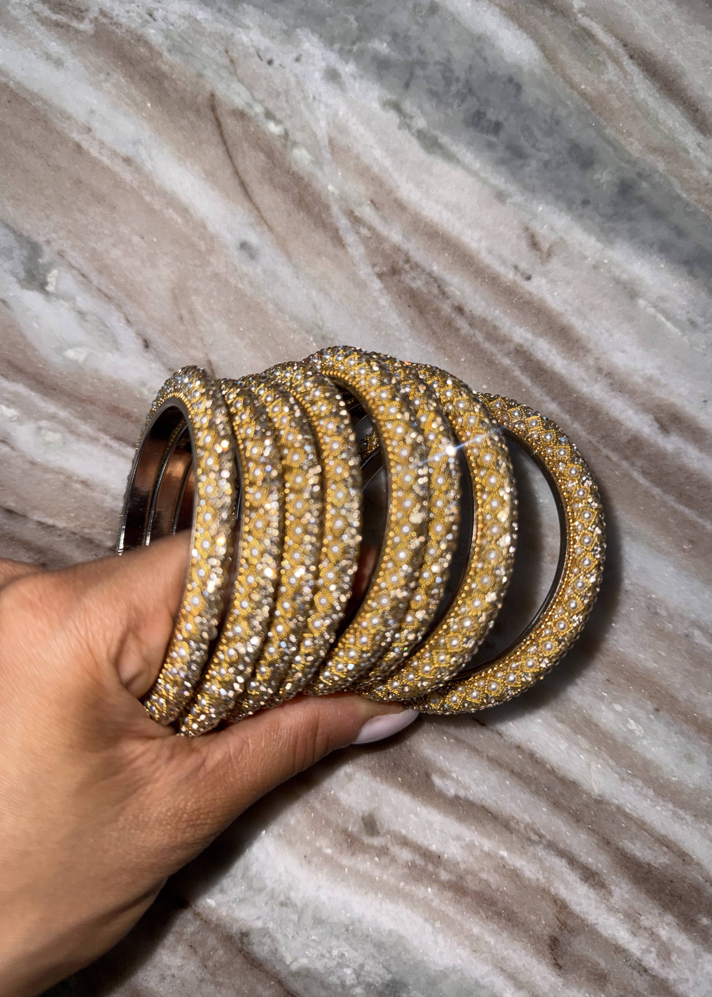 Haldi Mini Pearl and Gold Bangle Set  Image - 3